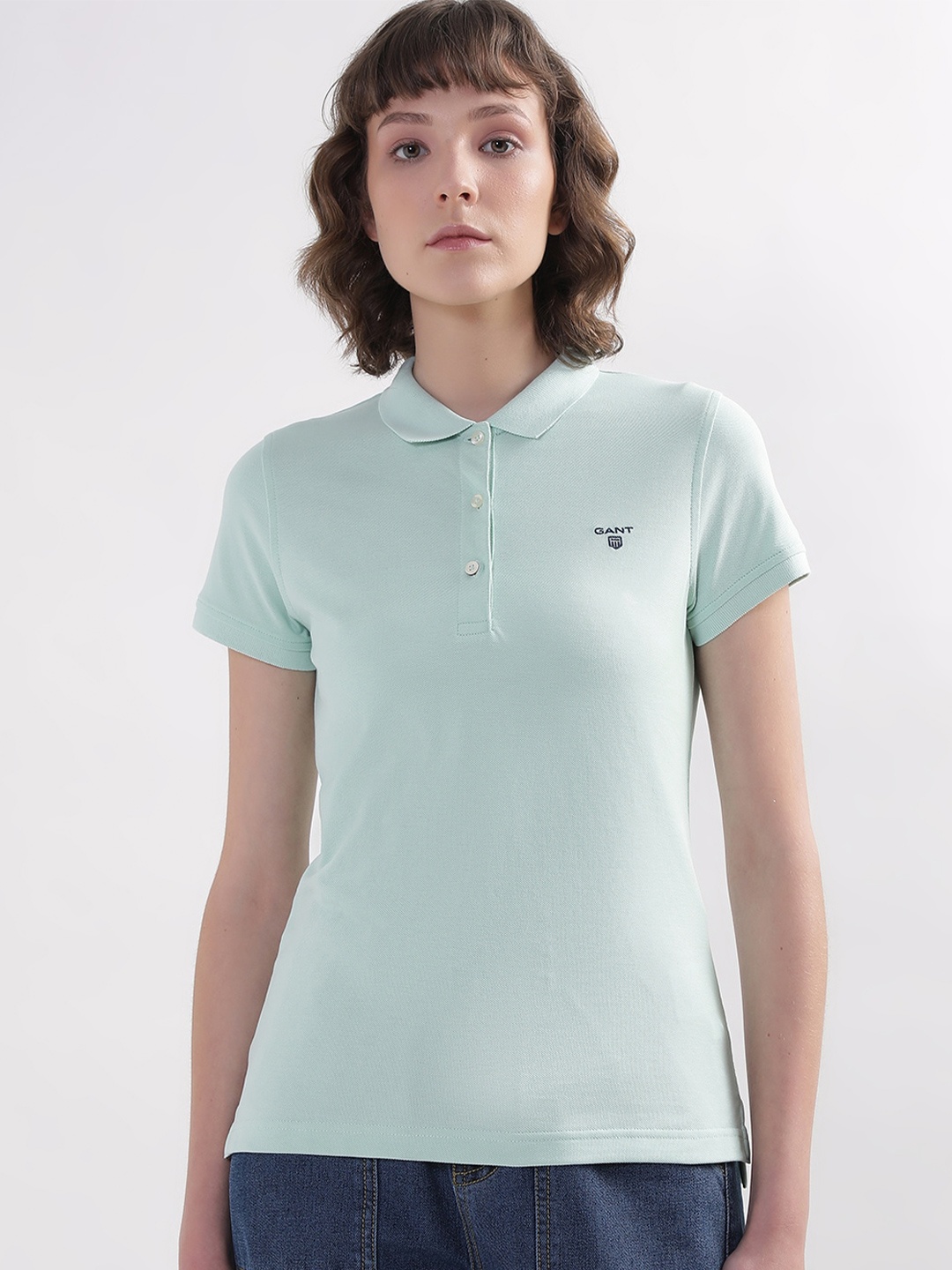 

GANT Women Pure Cotton Polo Collar T-shirt, Sea green