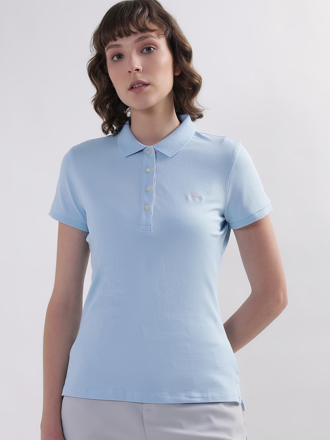 

GANT Women Solid Polo Collar T-shirt, Blue
