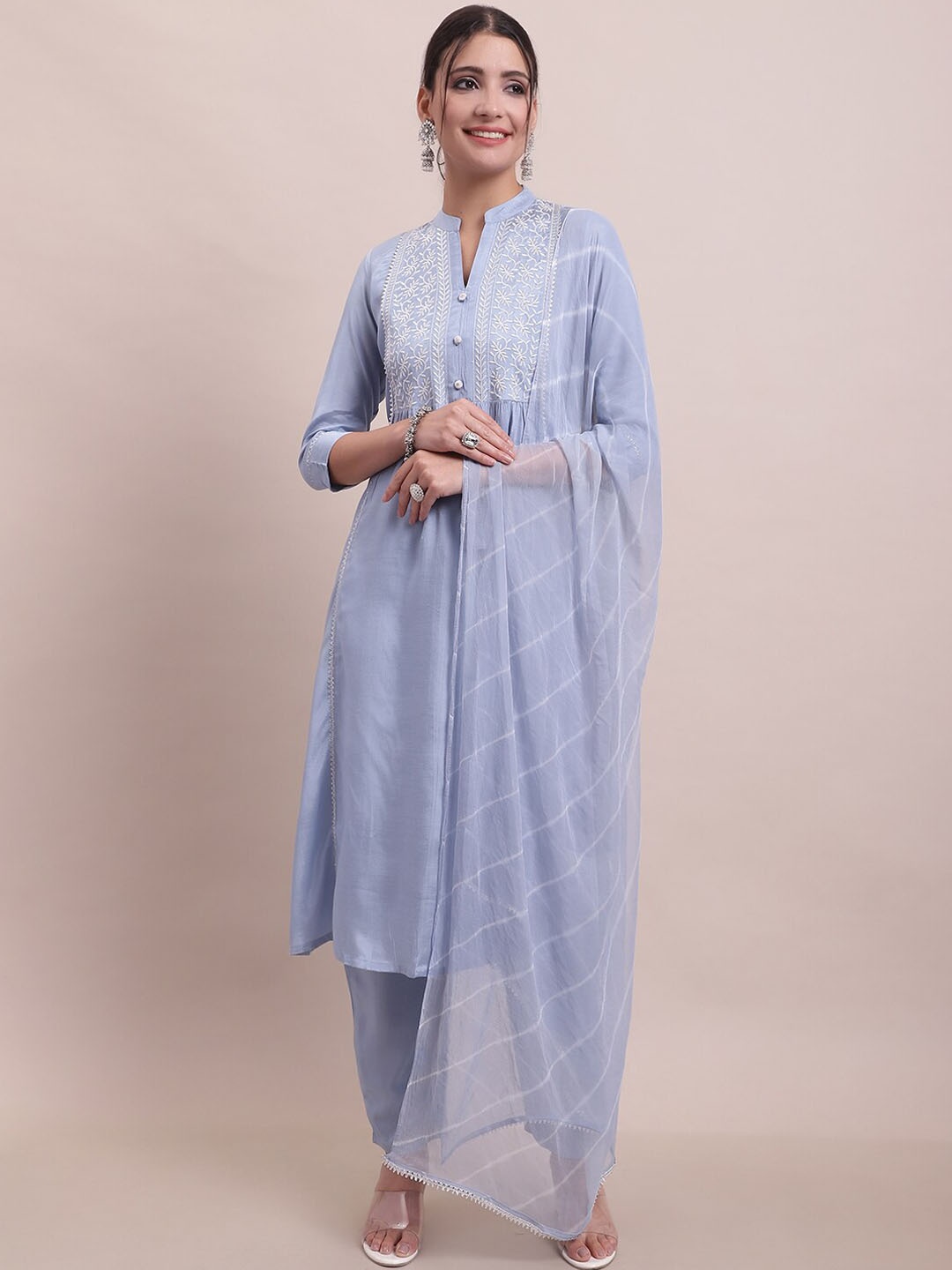 

KALINI Embroidered Kurta with Trousers & Dupatta, Blue