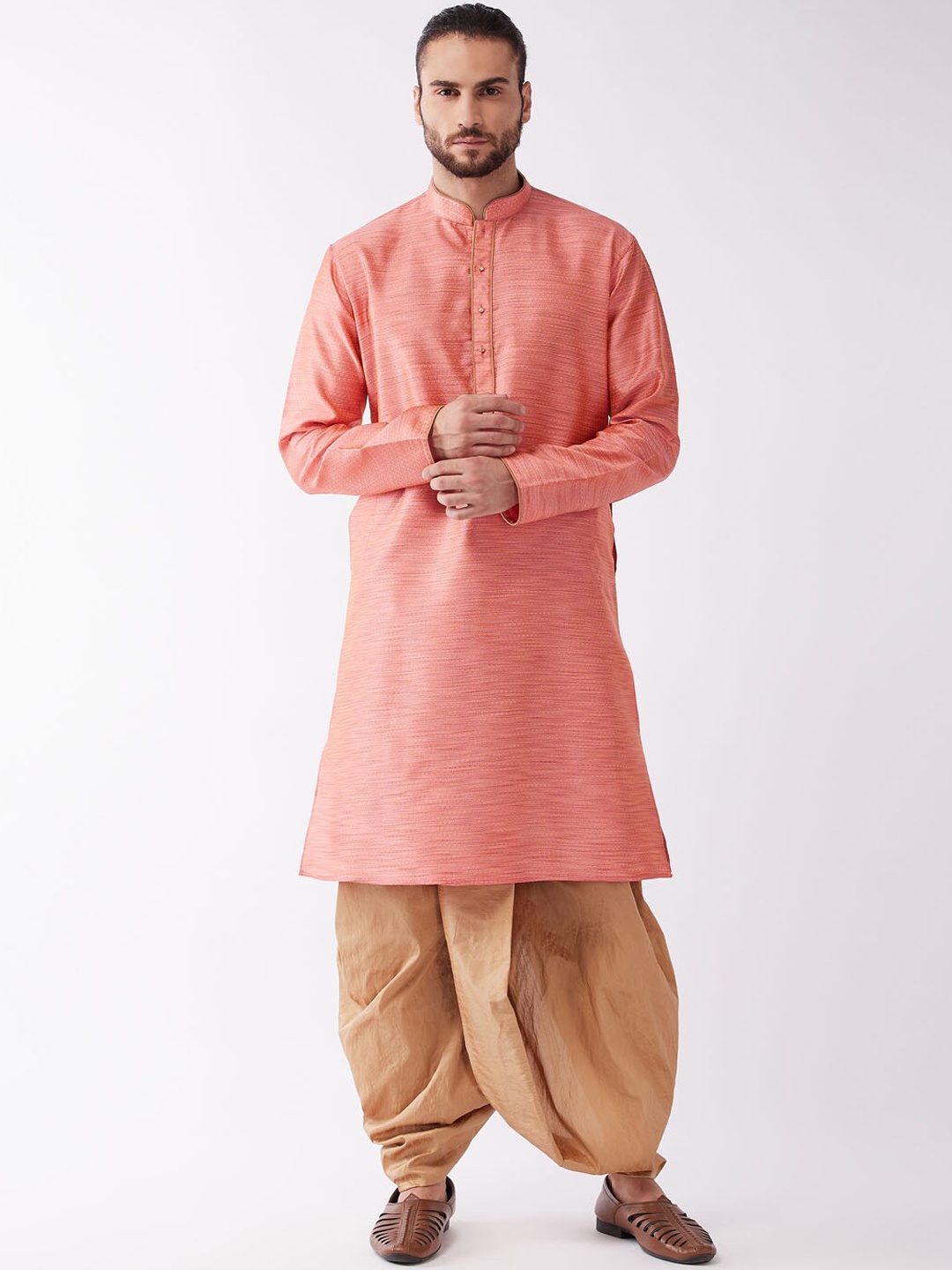 

VASTRAMAY Ethnic Woven Design Regular Straight Kurta With Dhoti Pants, Pink