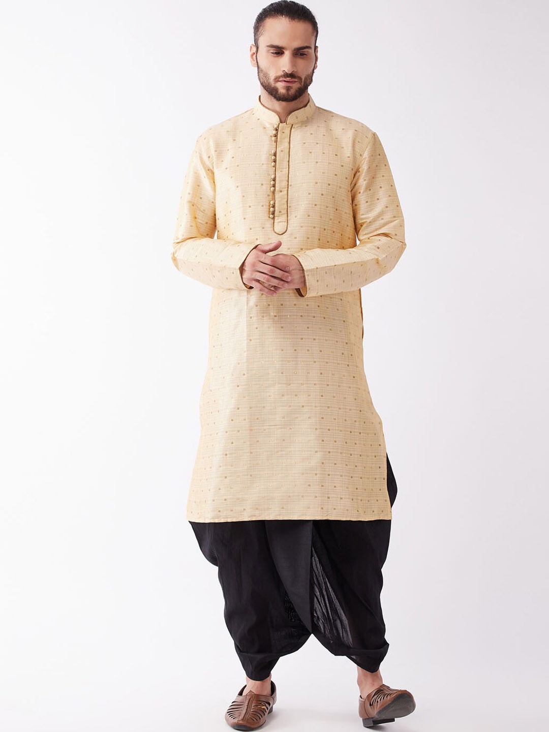 

VASTRAMAY Woven Design Regular Kurta With Dhoti Pants, Gold