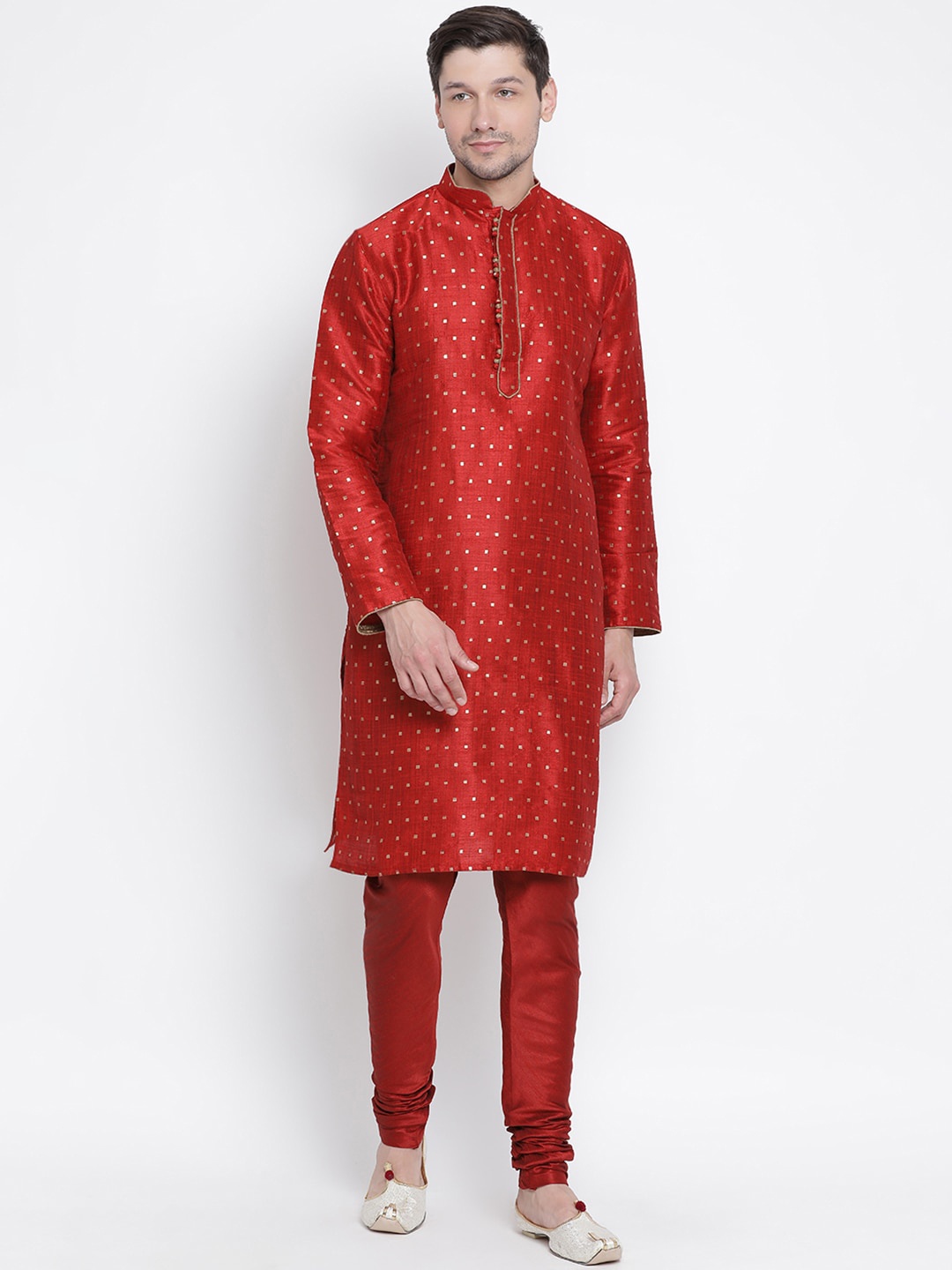 

VASTRAMAY Woven Design Straight Kurta With Churidar, Maroon