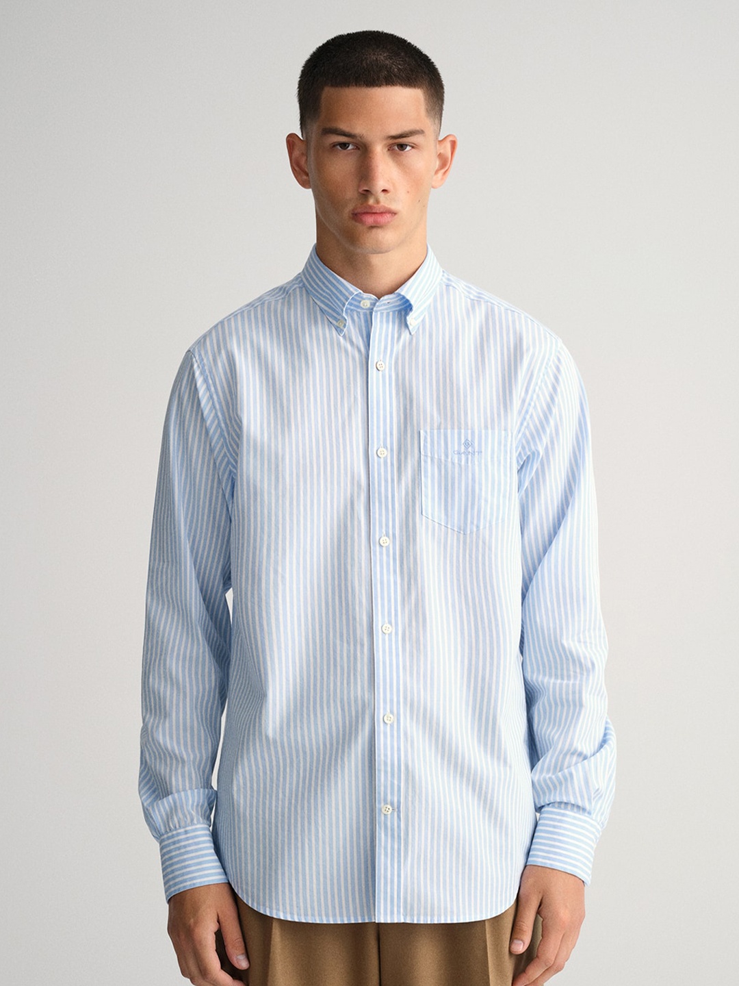 

GANT Striped Button Down Collar Opaque Pure Cotton Casual Shirt, Blue