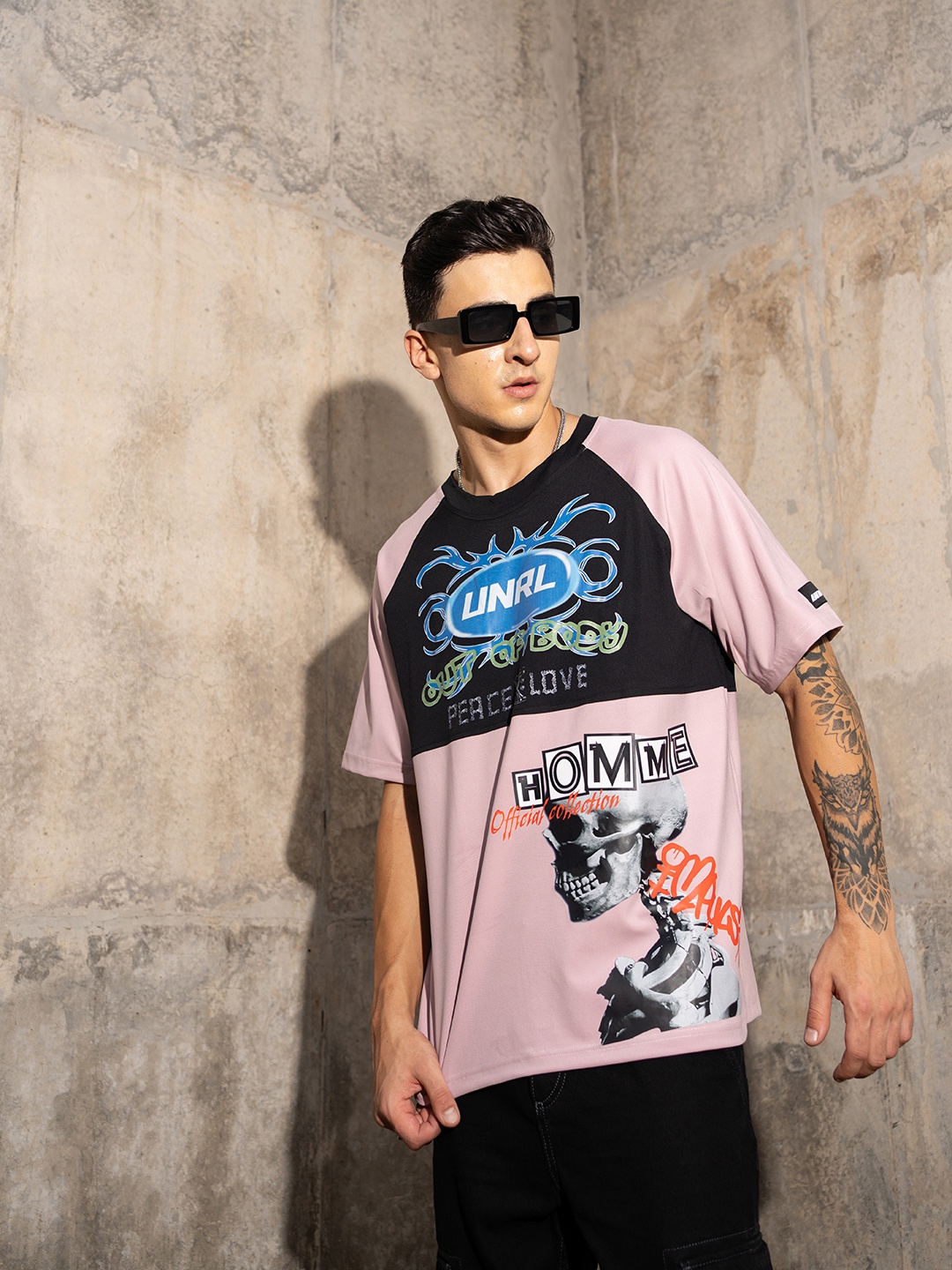 

UNRL Graphic Printed Raglan Sleeves T-shirt, Lavender
