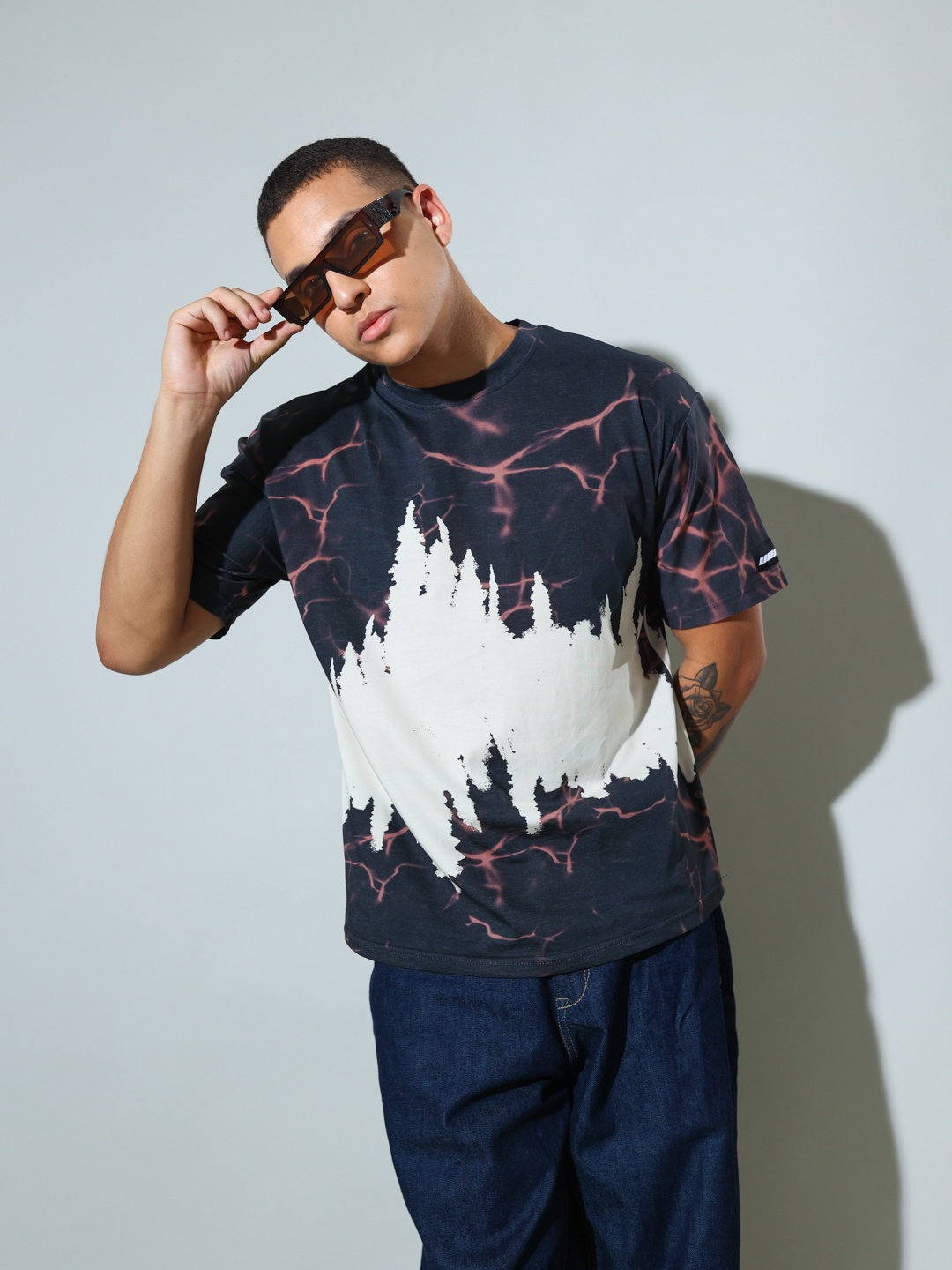 

UNRL Graphic Printed Pure Cotton T-shirt, Charcoal