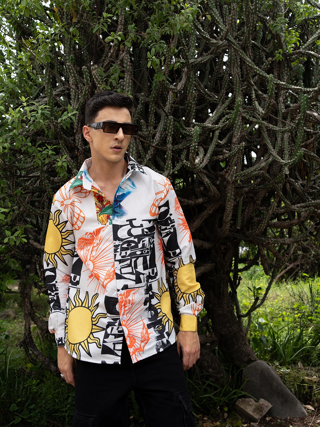 

UNRL Relaxed Printed Cuban Collar Casual Shirt, Multi