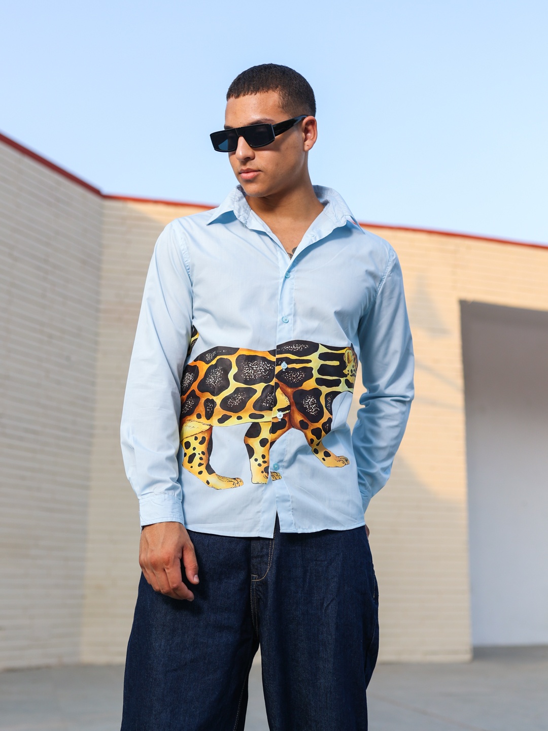 

UNRL Relaxed Graphic Printed Cotton Casual Shirt, Blue