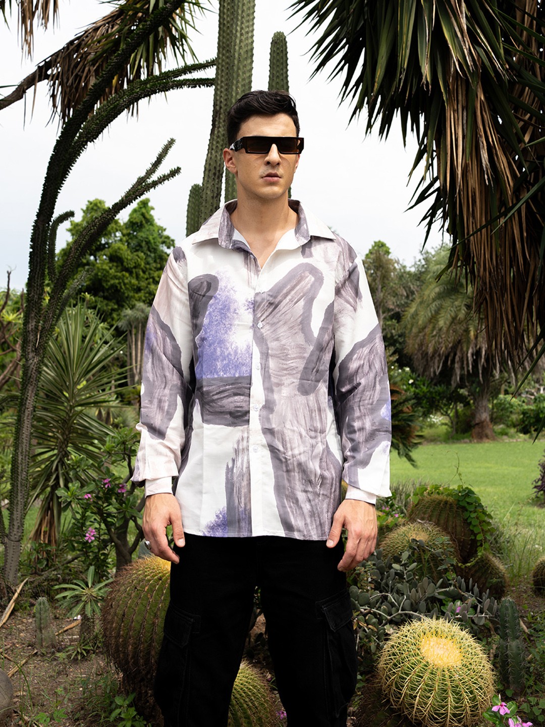 

UNRL Relaxed Abstract Printed Casual Shirt, White