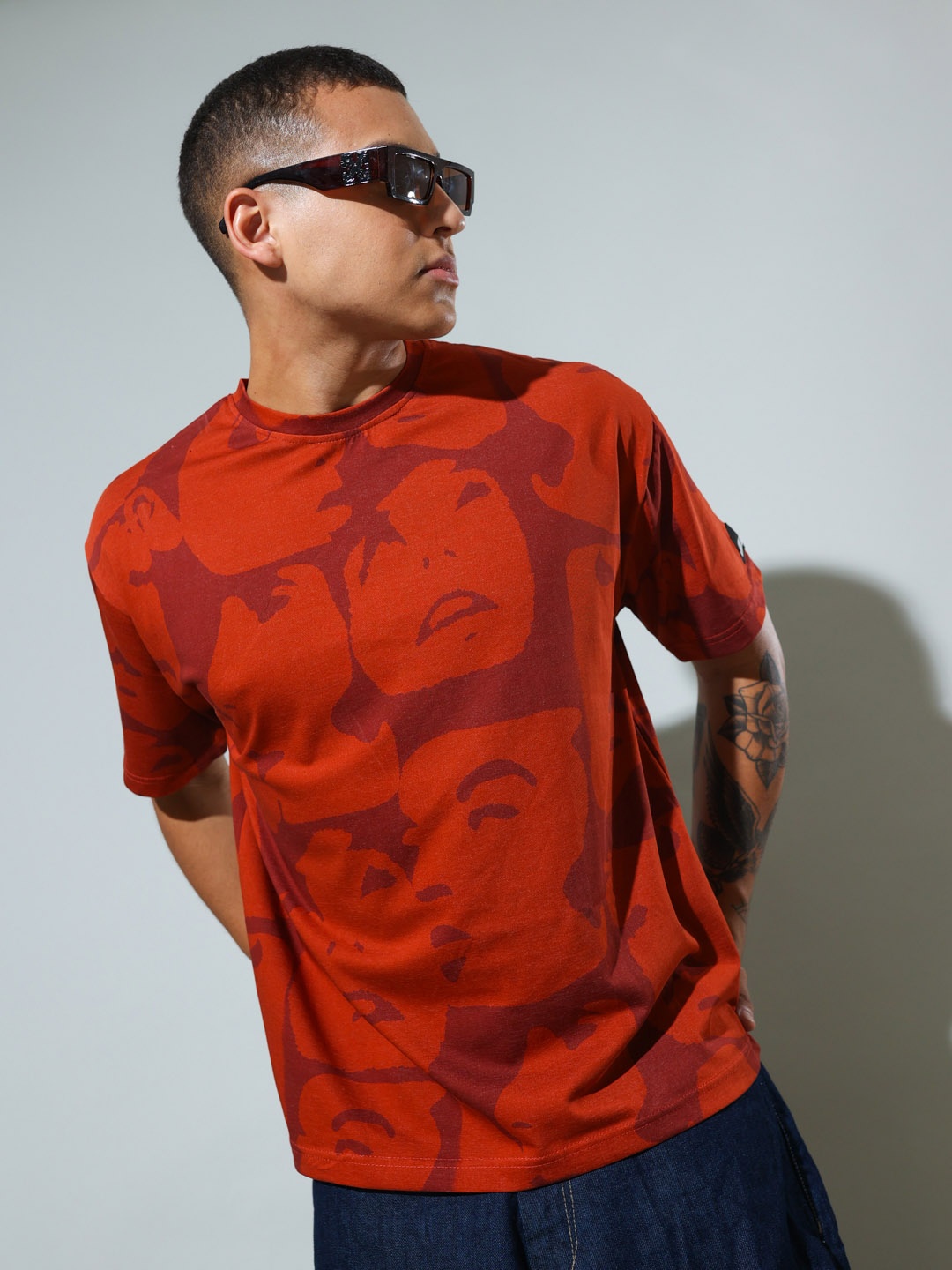 

UNRL Graphic Printed Pure Cotton T-shirt, Maroon