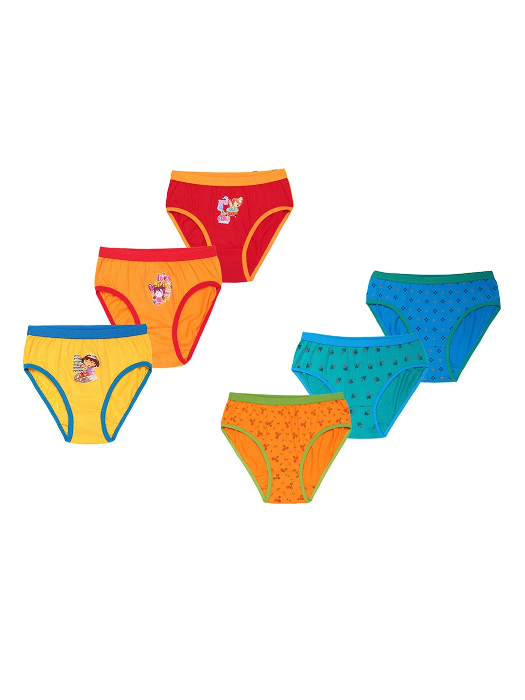 CAREPLUS Infant Girls Pack Of 6 Printed Pure Cotton Basic Briefs, Blue