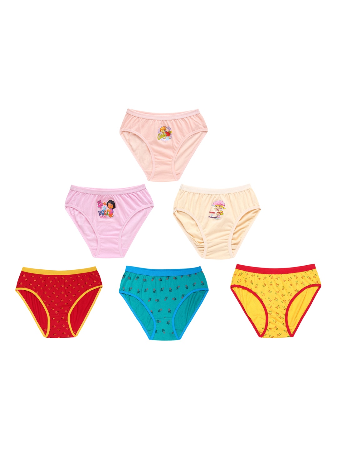 

CAREPLUS Girls Pack Of 6 Printed Cotton Basic Briefs, Yellow
