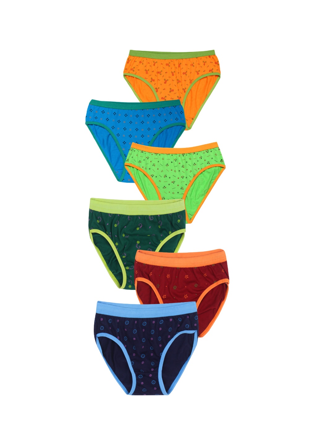 CAREPLUS Girls Pack Of 6 Printed Pure Cotton Basic Briefs, Blue
