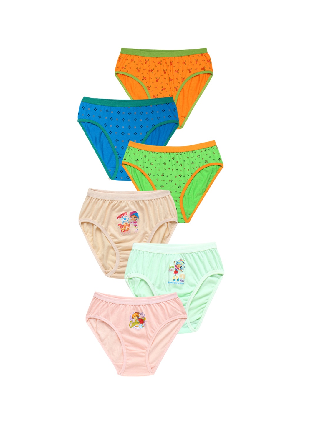 

CAREPLUS Girls Pack Of 6 Printed Pure Cotton Basic Briefs, Blue