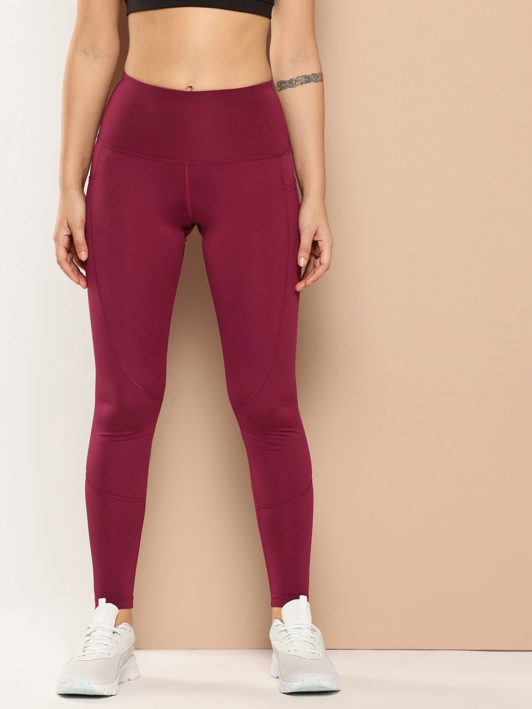 Alcis Women Solid Ankle Length Training Tights, Red