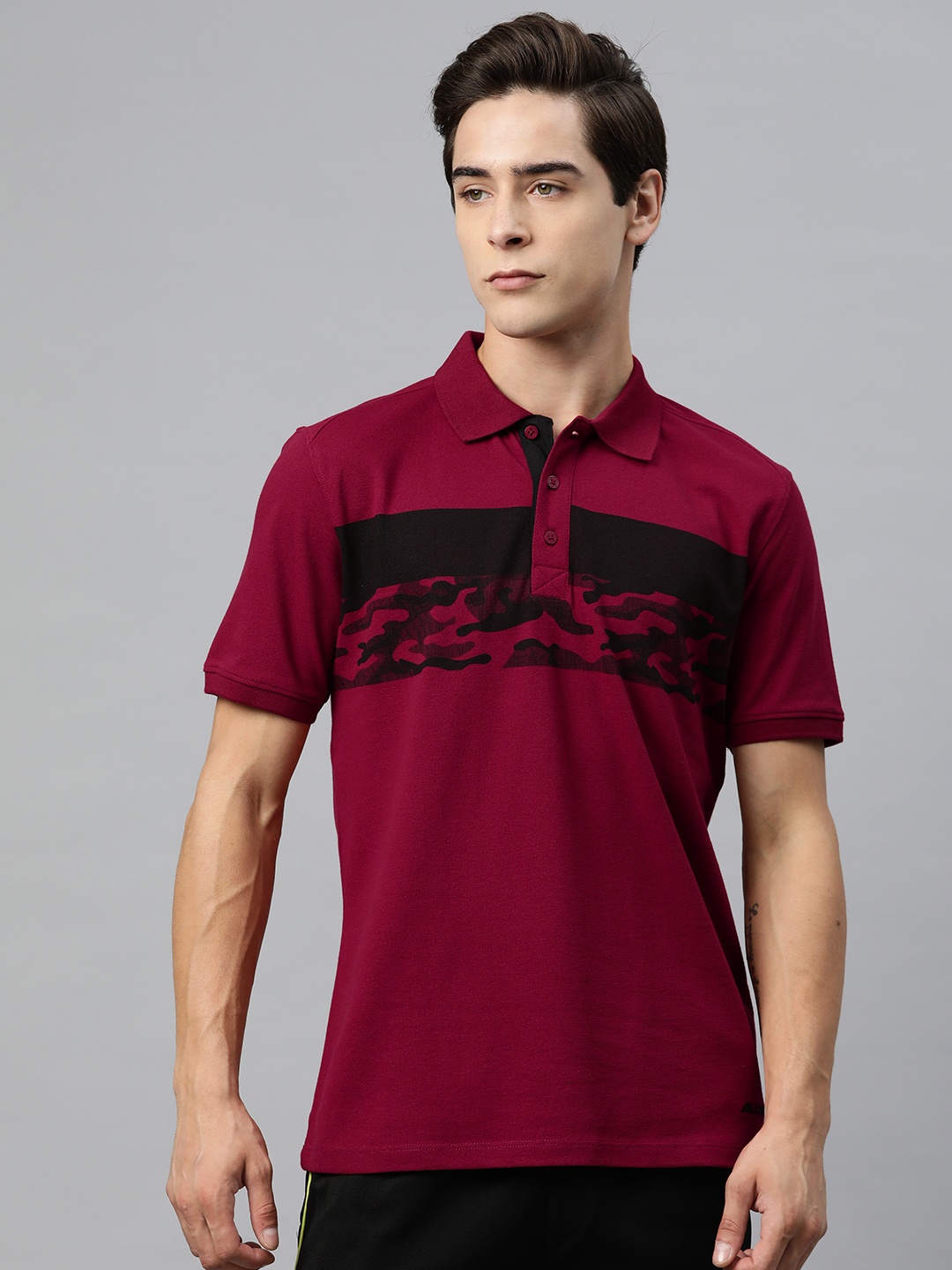 

Alcis Men Abstract Printed Polo Collar Sports T-shirt, Red