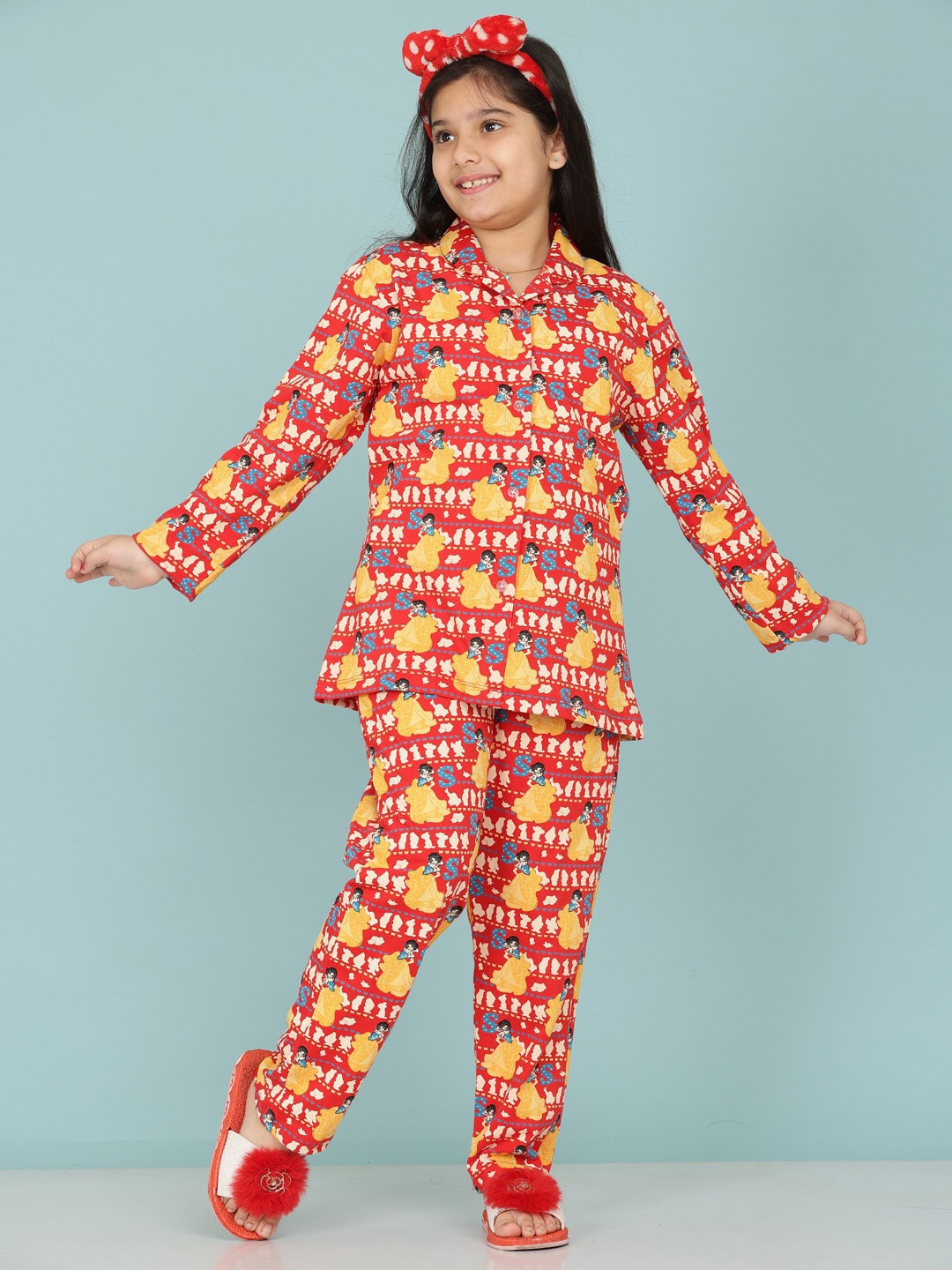 

BAESD Girls Cinderella Printed Pure Cotton Night suit, Red