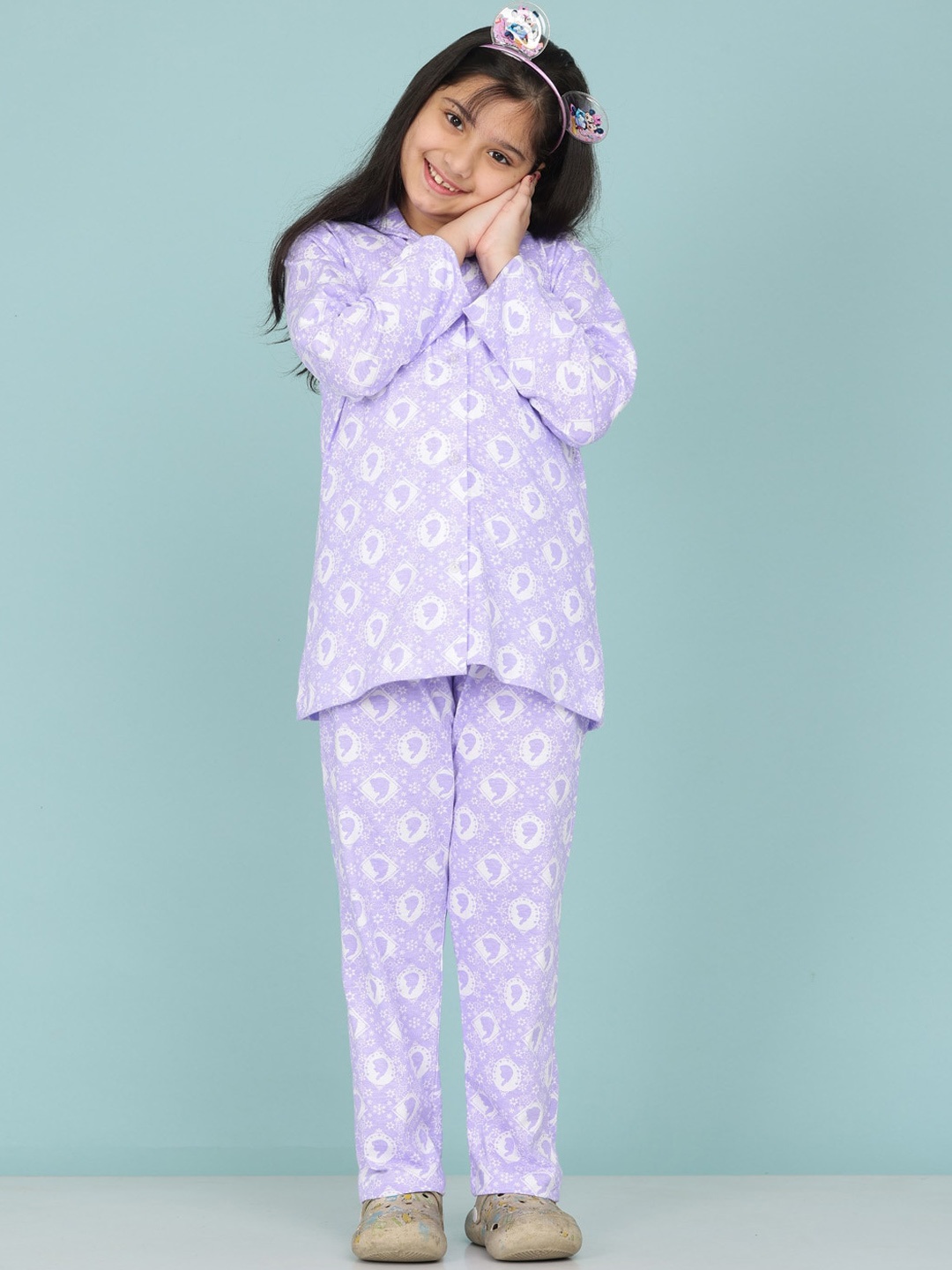 

BAESD Girls Frozen Printed Pure Cotton Night suit, Lavender