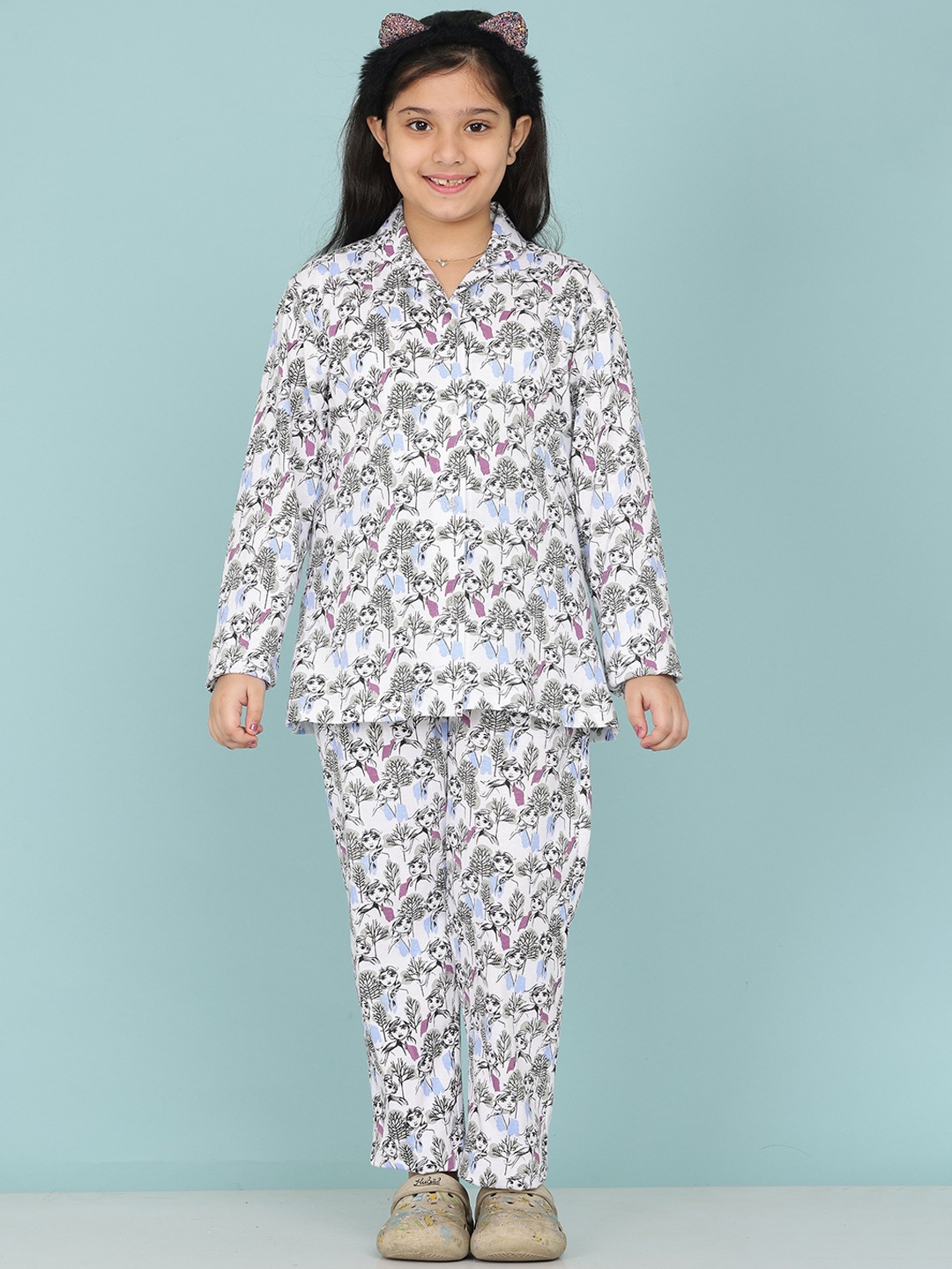 

BAESD Girls Printed Pure Cotton Night suit, White