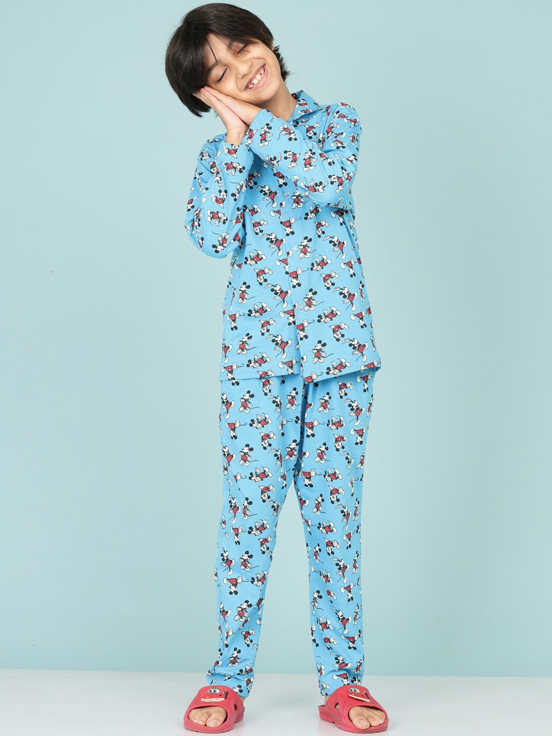 

BAESD Boys Mickey Mouse Printed Pure Cotton Night suit, Blue