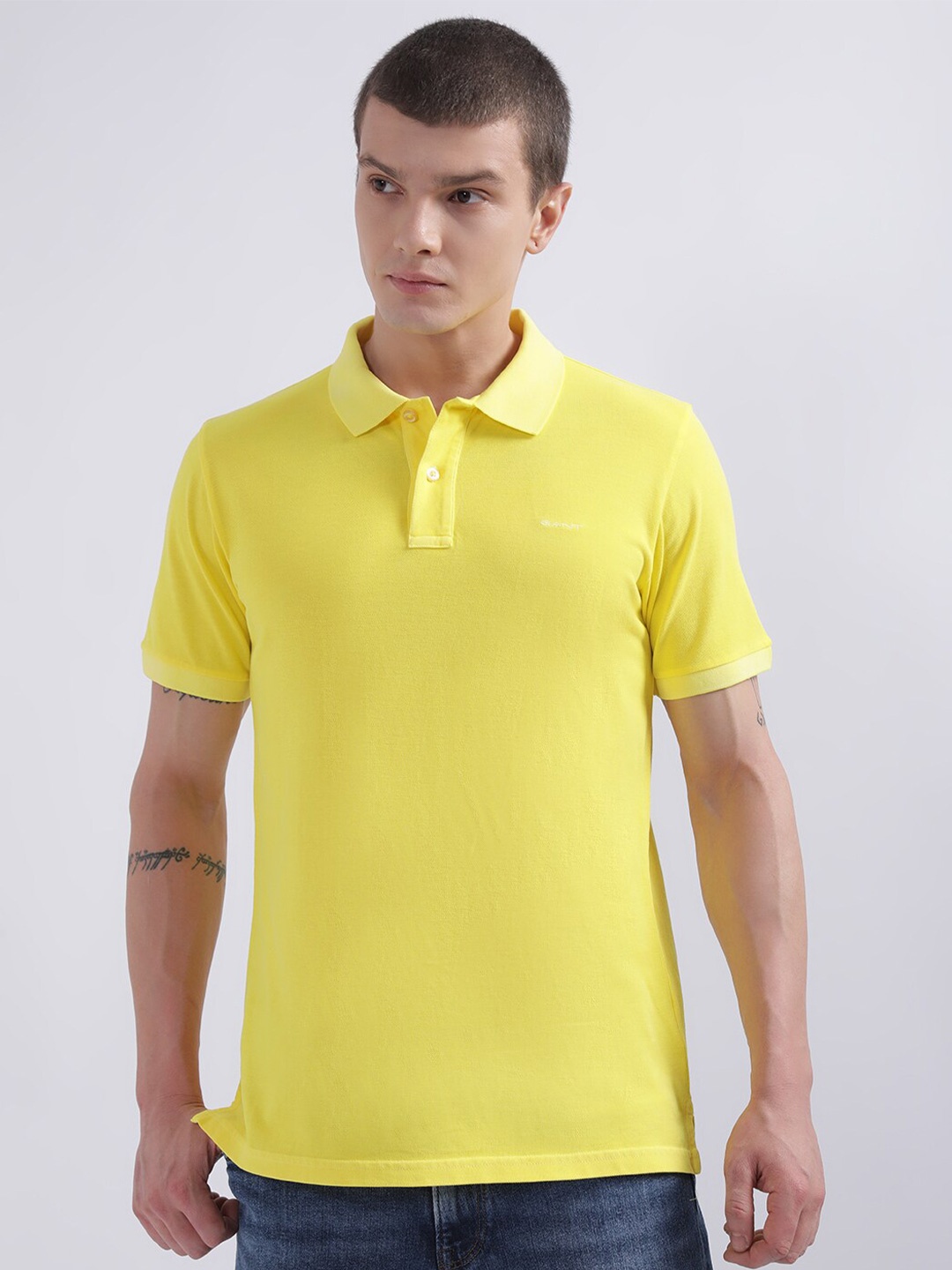 

GANT Men Pure Cotton Polo Collar T-shirt, Yellow