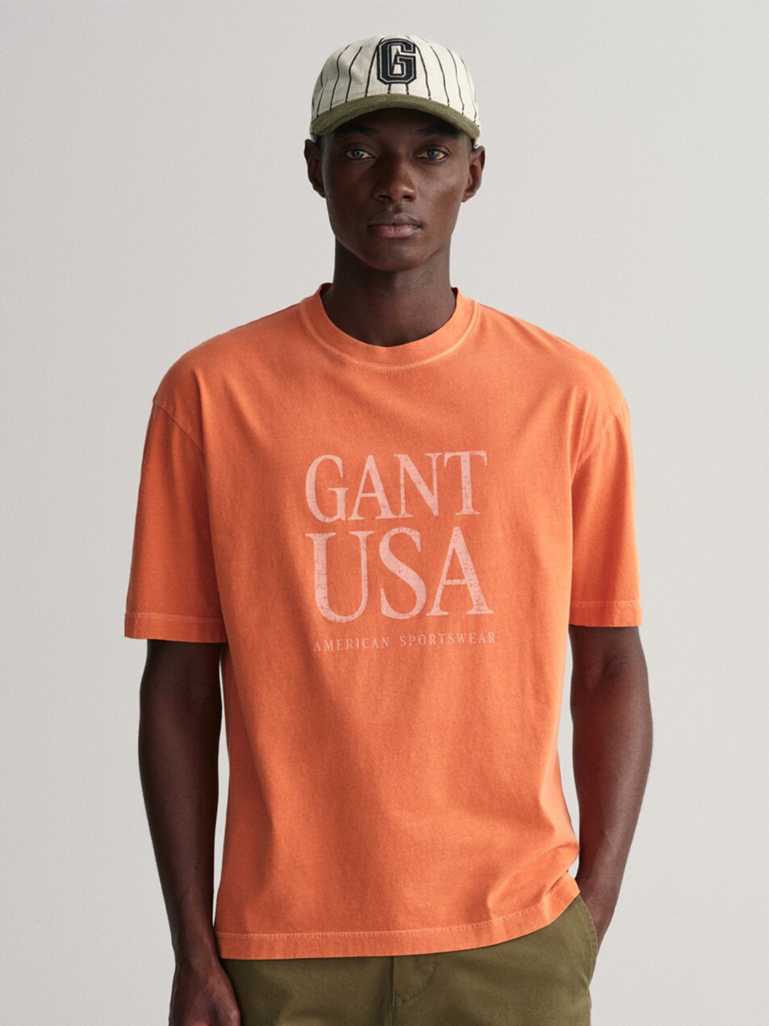 

GANT Men Printed Pure Cotton T-shirt, Orange