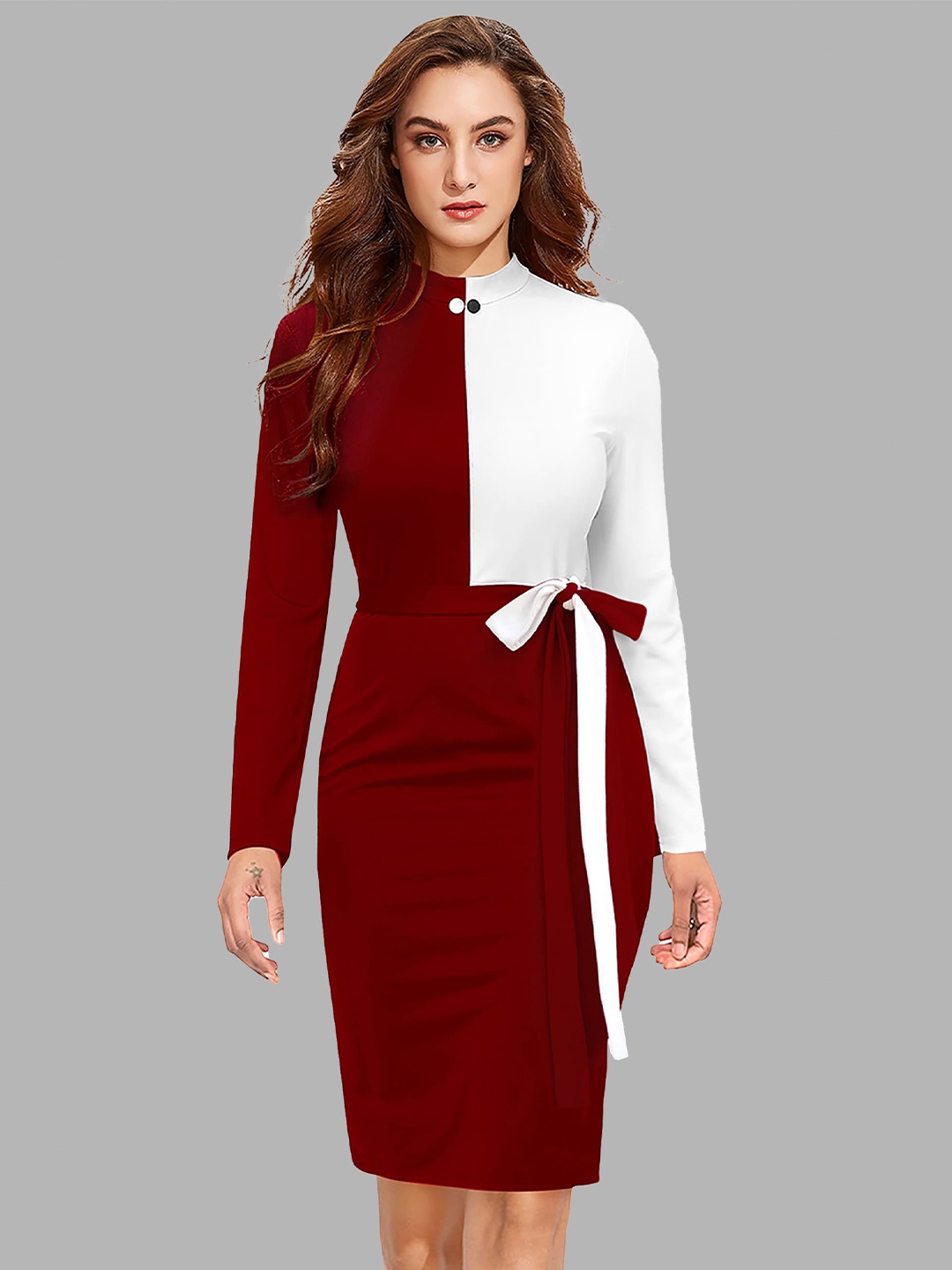 

LEE TEX Colourblocked Tie-Ups Dresses, Maroon