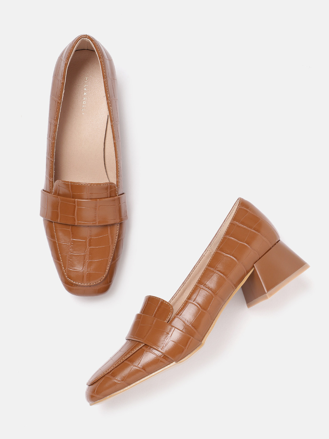 

Allen Solly Croc Textured Block Heel Pumps, Brown
