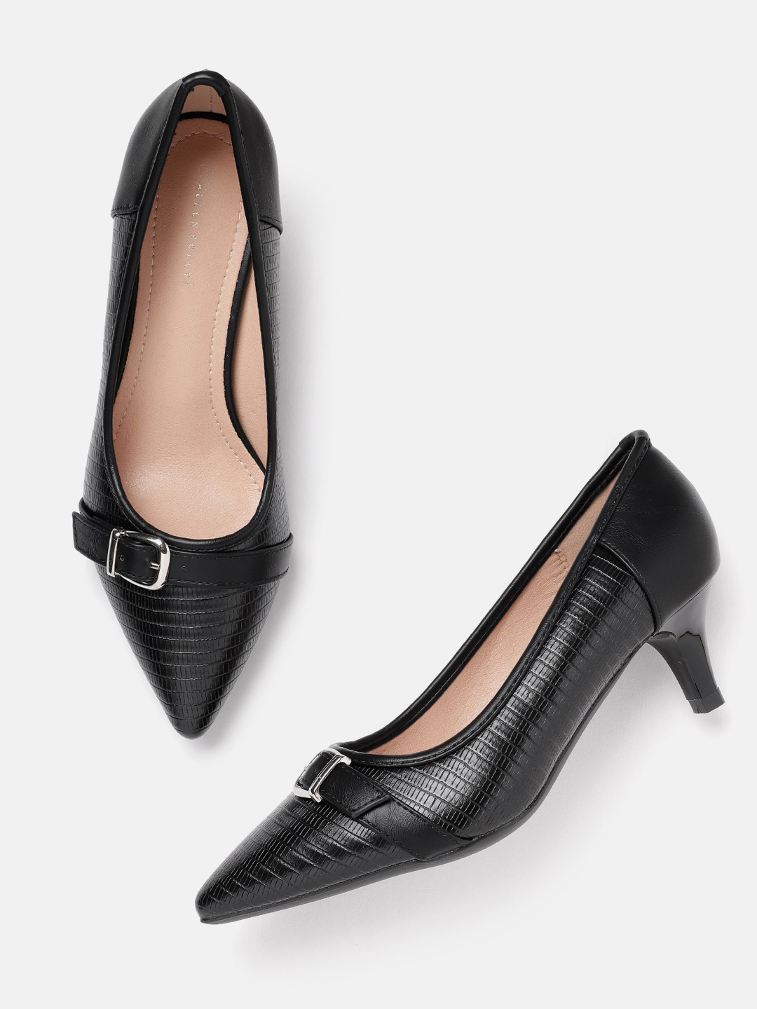

Allen Solly Snake Skin Textured Slim Heel Pumps with Buckle Detail, Black