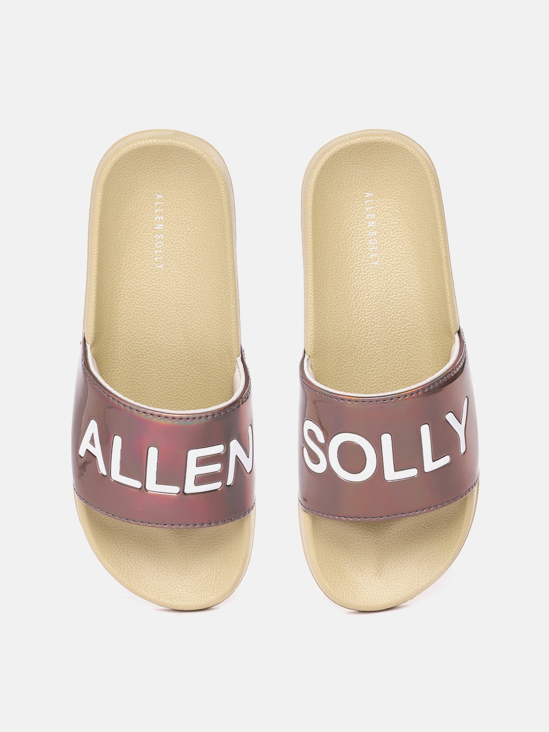 

Allen Solly Women Brand Logo Embossed Iridescent Effect Sliders, Beige