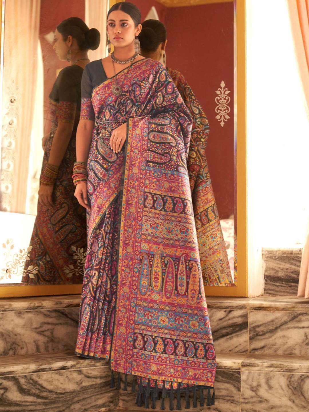 

Mitera Black Paisley Woven Design Saree
