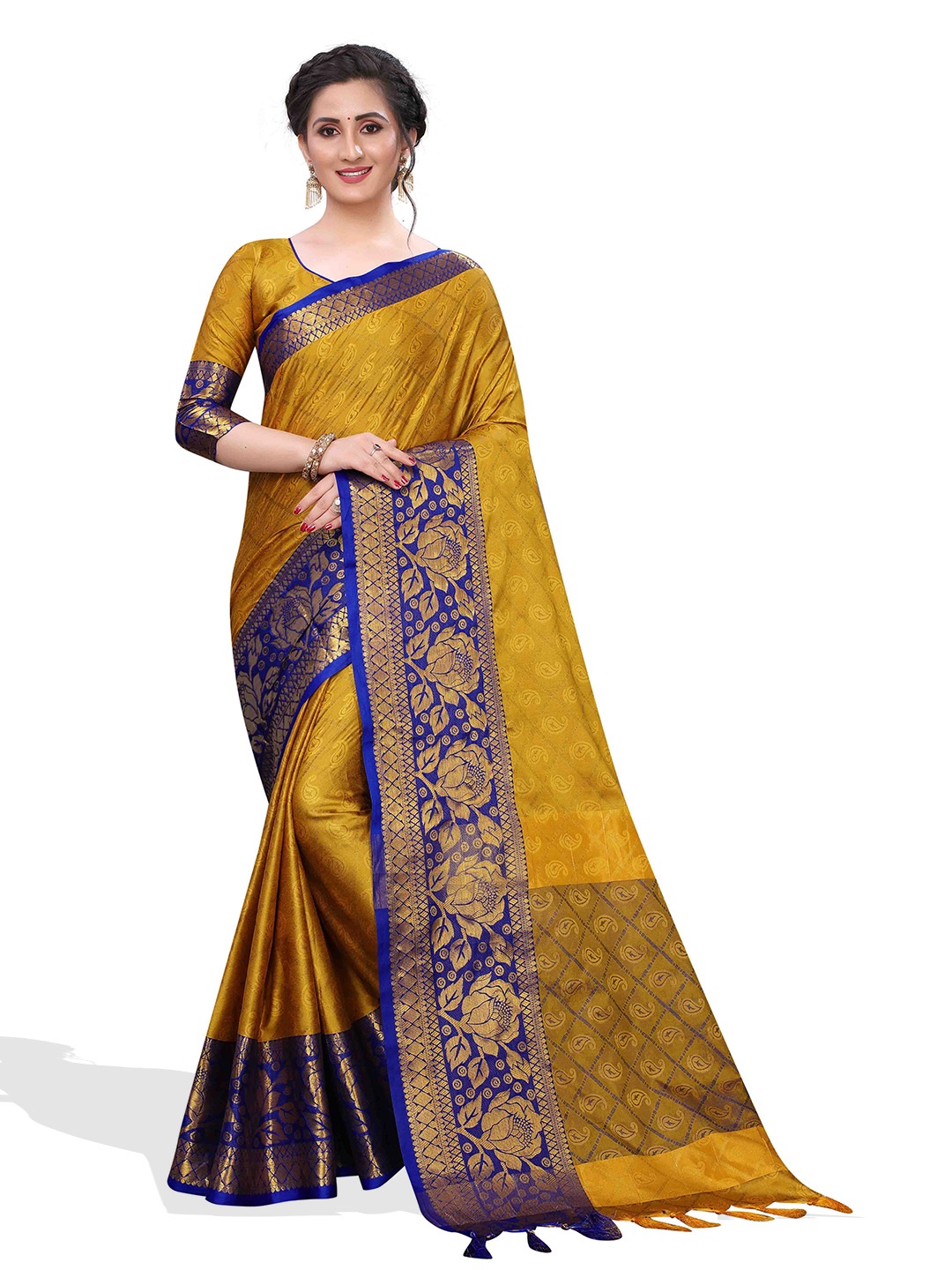 

MAGMINA Paisley Woven Design Zari Pure Silk Banarasi Saree, Gold