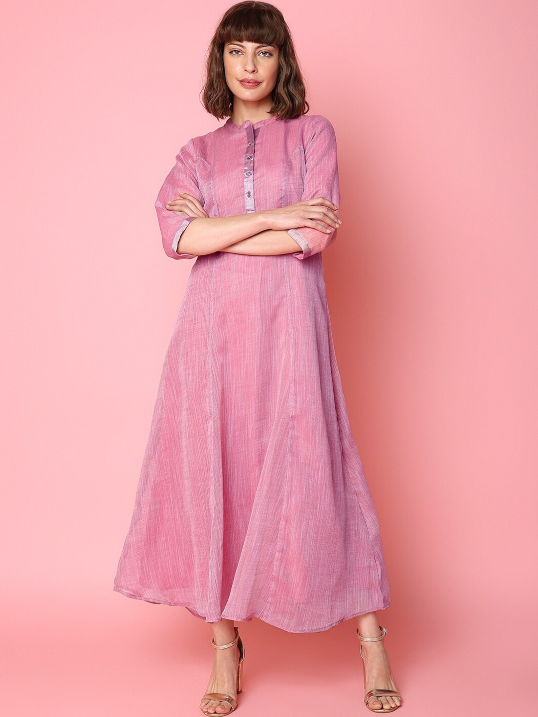 

Indifusion Mandarin Collar A-Line Ethnic Dress, Purple