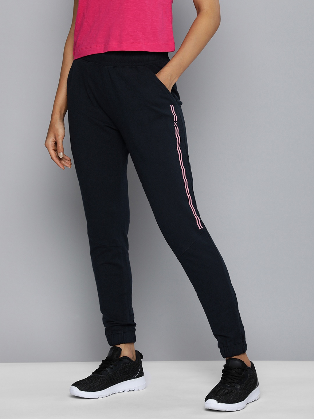 

HRX by Hrithik Roshan Women Striped Cotton Regular Fit Jogger, Navy blue