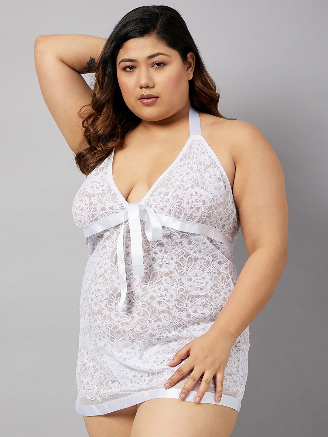 

Curves By ZeroKaata Plus Size Halter Neck Baby Doll, White