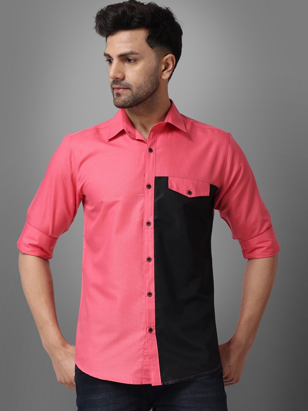 

Voroxy Men Colourblock Casual Shirt, Pink