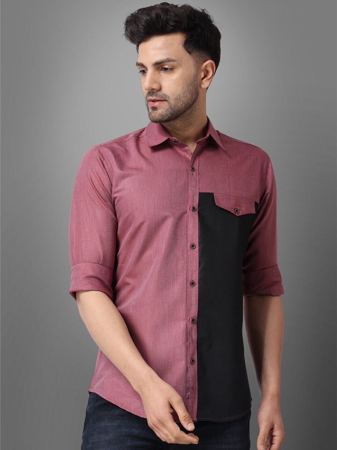 

Voroxy Men Colourblock Casual Shirt, Pink
