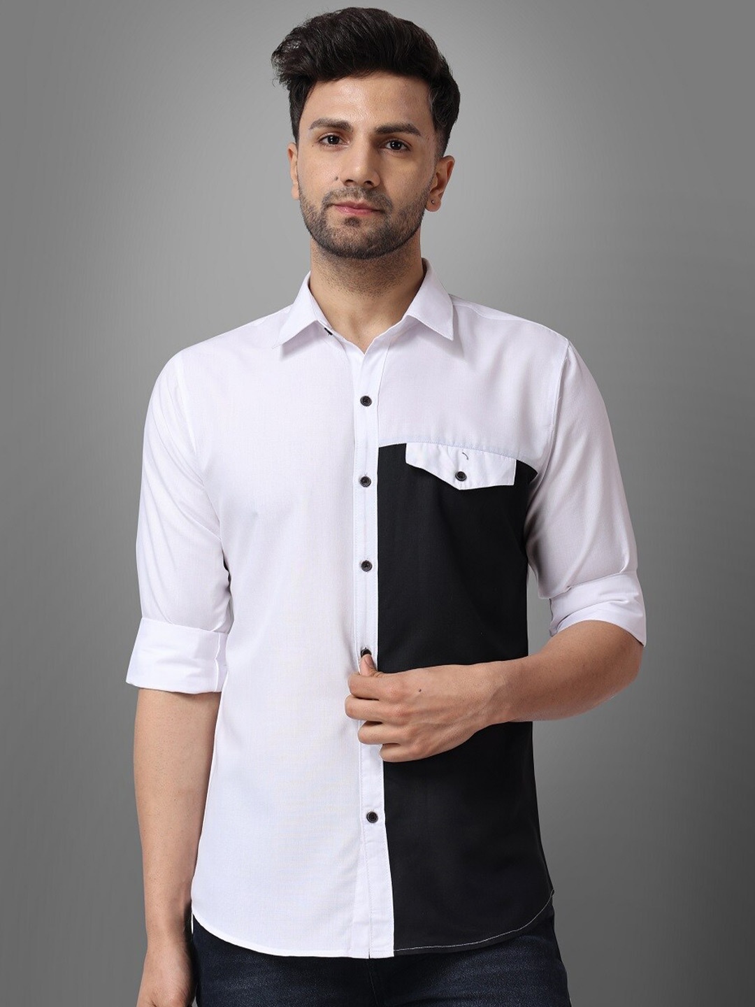 

Voroxy Men Colourblock Casual Shirt, White