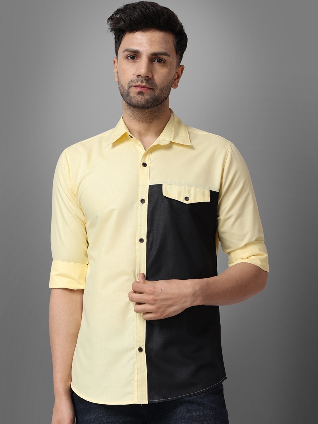 

Voroxy Men Colourblock Casual Shirt, Yellow