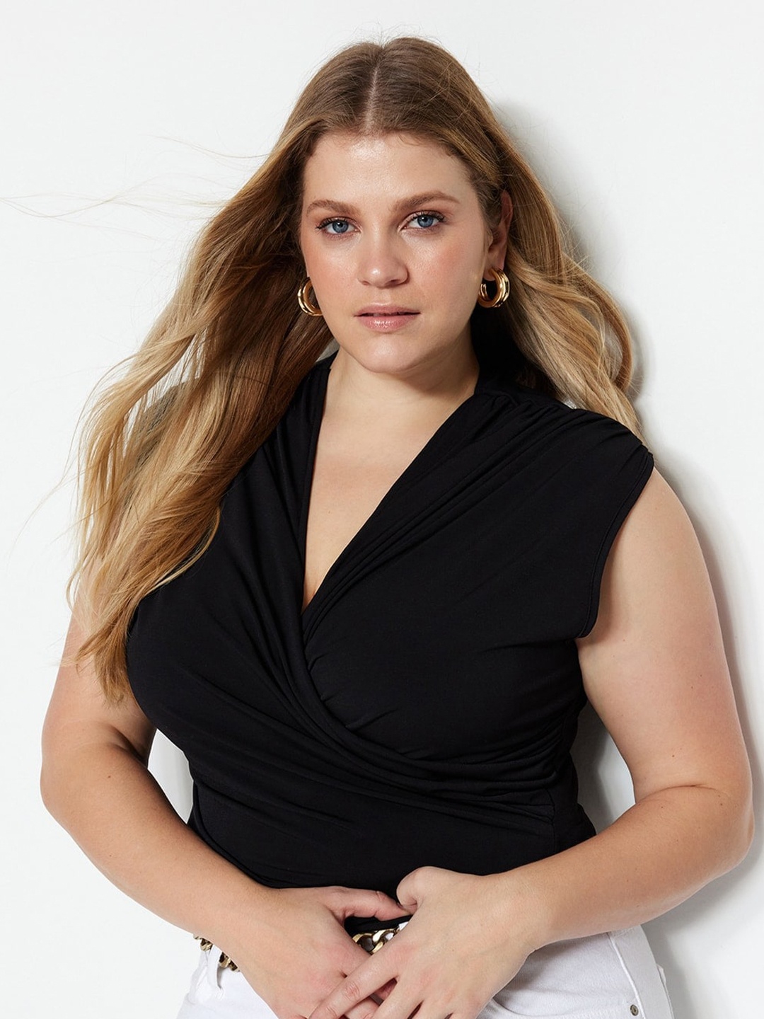 

Trendyol Plus Size V-Neck Wrap Top, Black