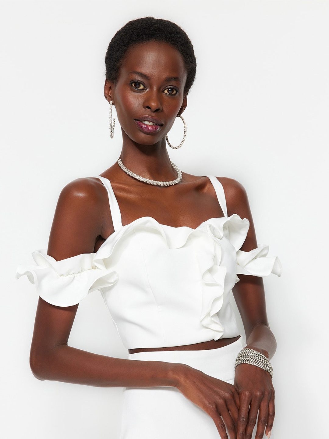 

Trendyol Shoulder Strap Puff Sleeve Top, White