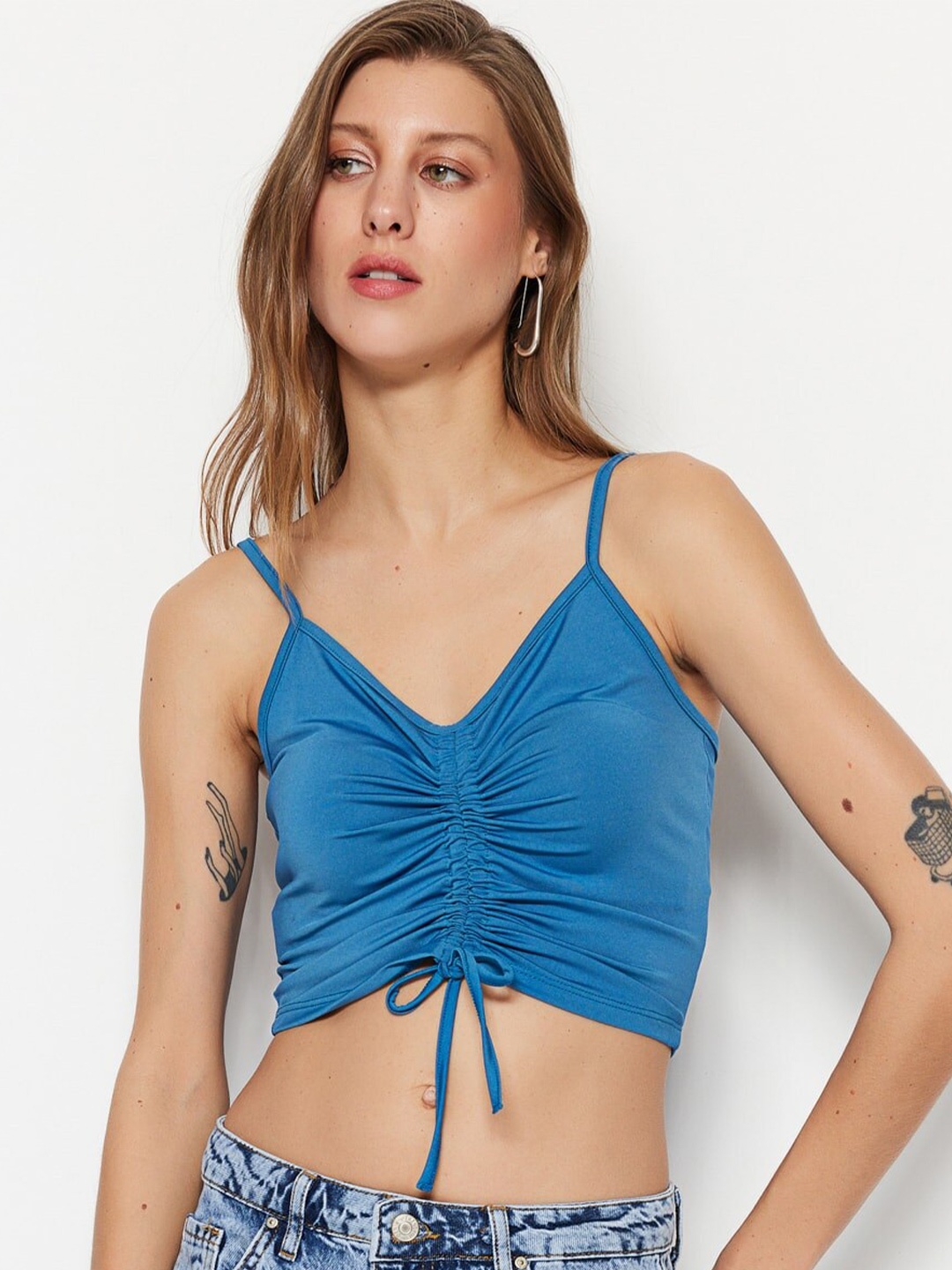 

Trendyol Ruched Fitted Crop Top, Blue