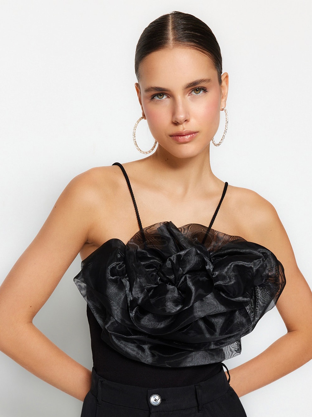 

Trendyol Shoulder Straps Cotton Top, Black