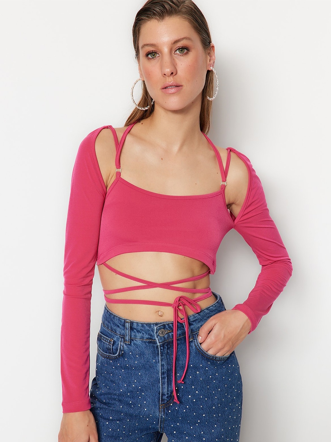 

Trendyol Long Sleeves Tie-Ups Crop Top, Na