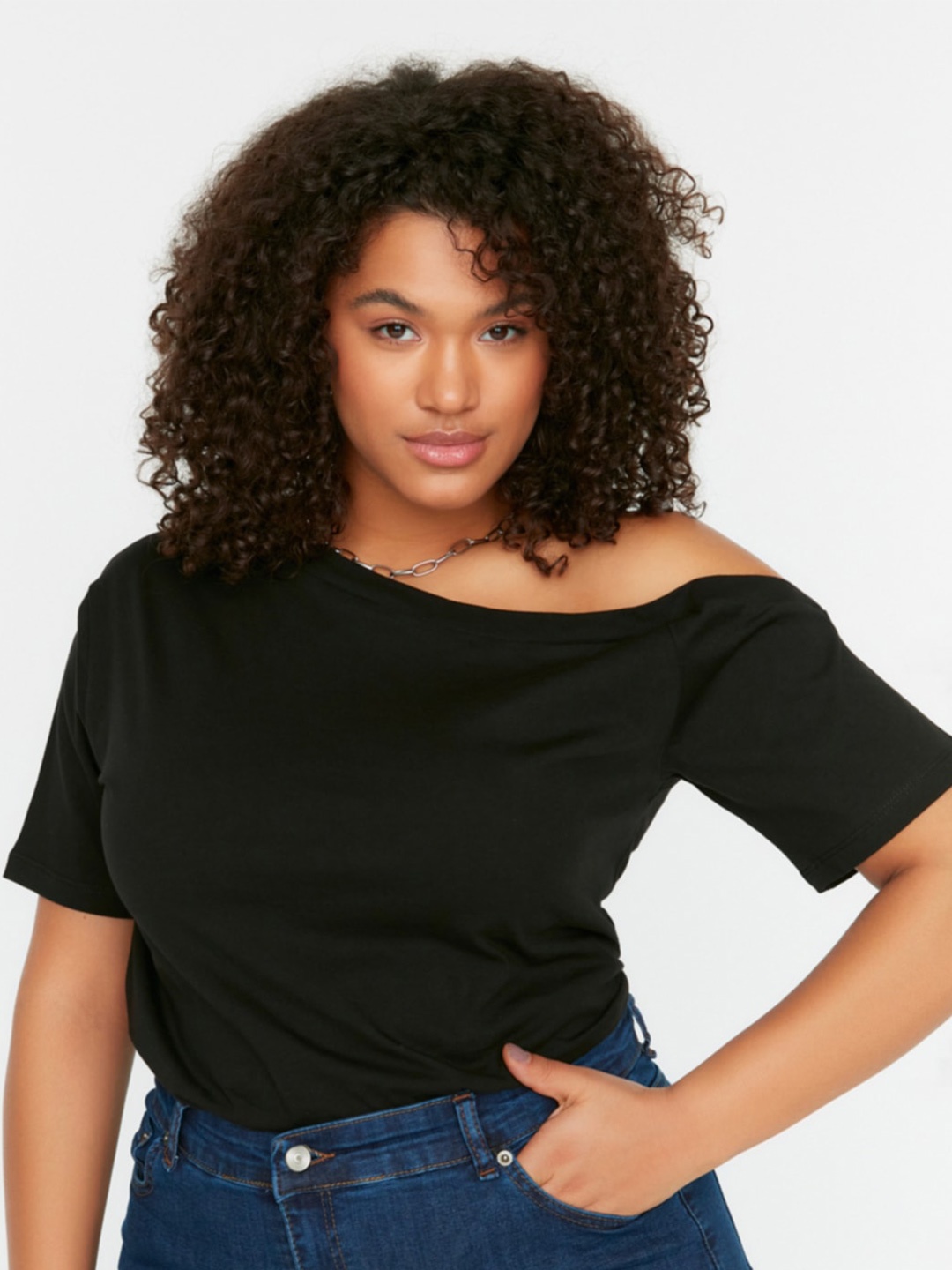 

Trendyol One Shoulder Cotton Top, Black