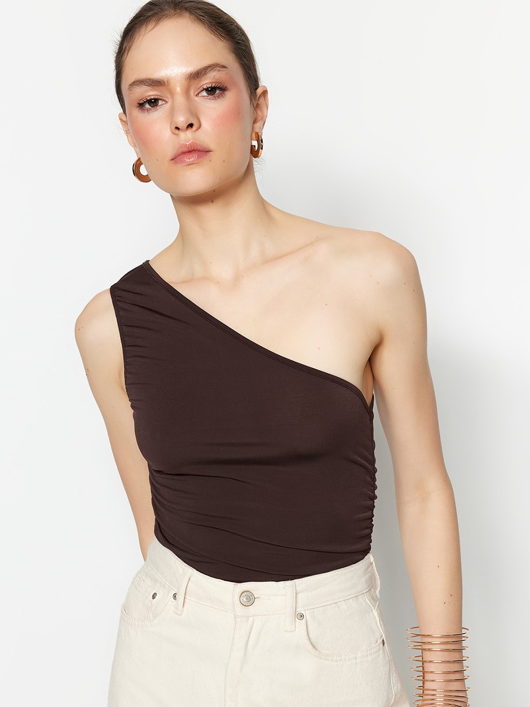 

Trendyol One Shoulder Knitted Top, Brown