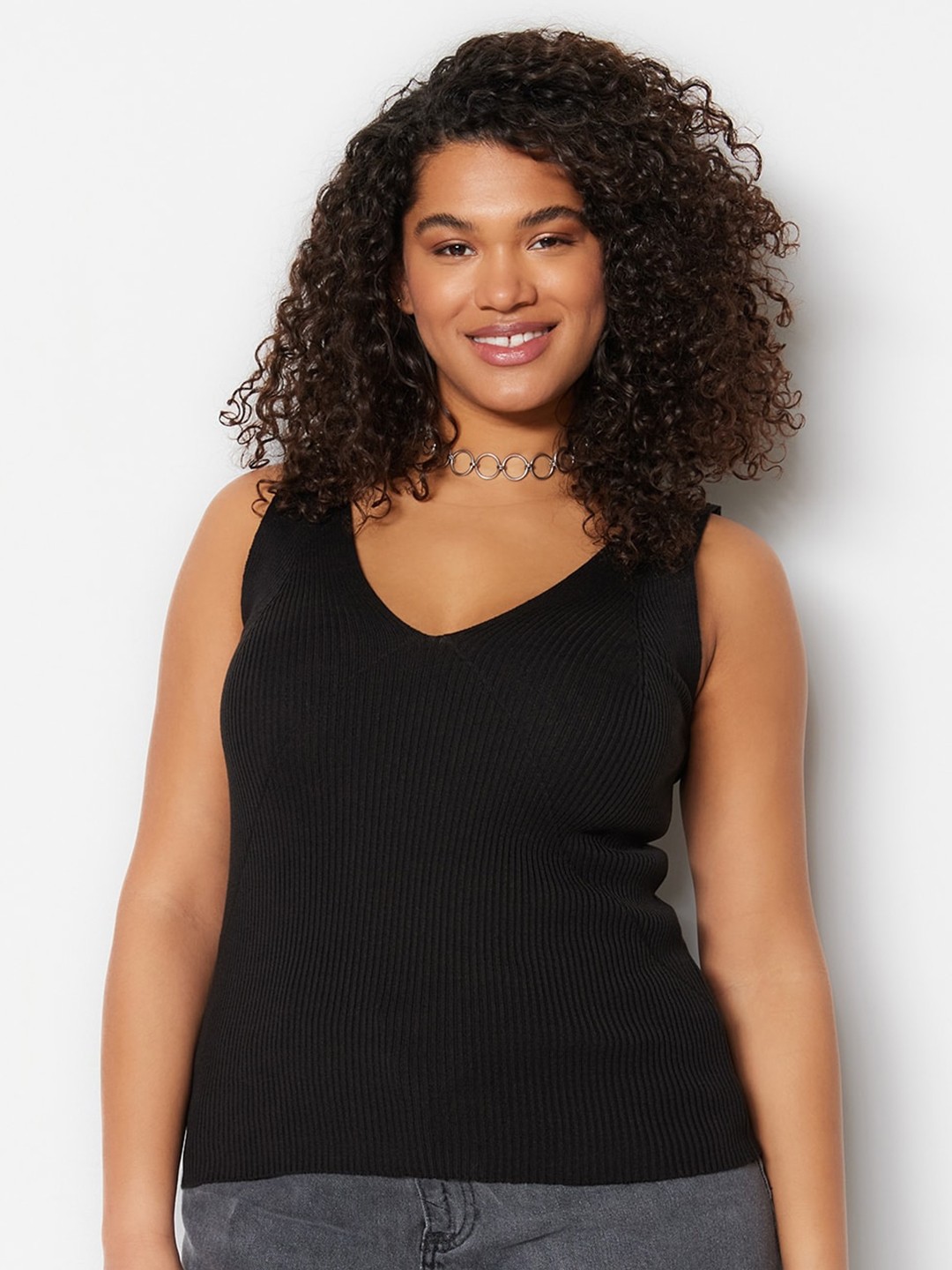 

Trendyol V-Neck Cotton Tank Top, Black