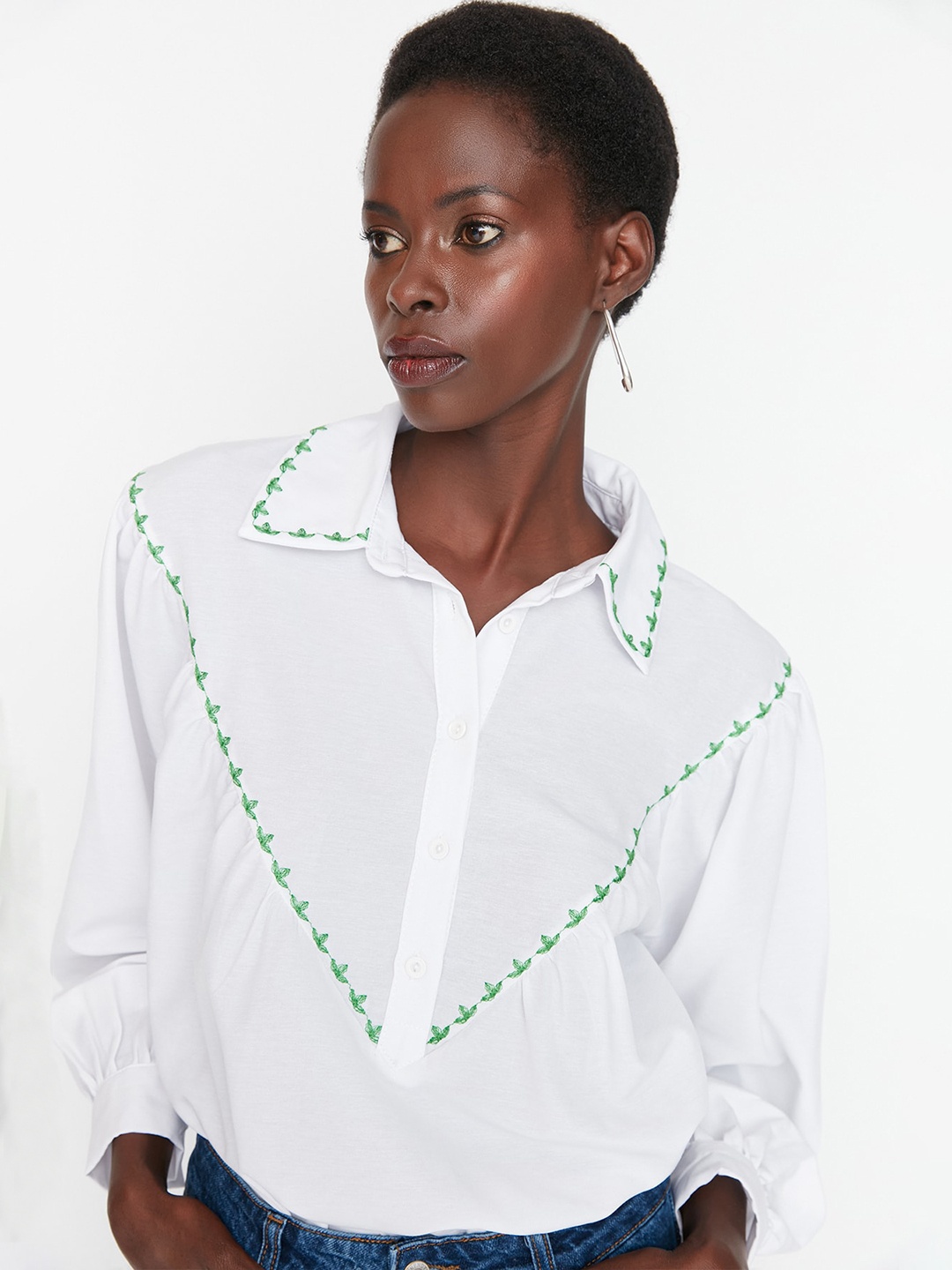 

Trendyol Embroidered Shirt Style Top, White