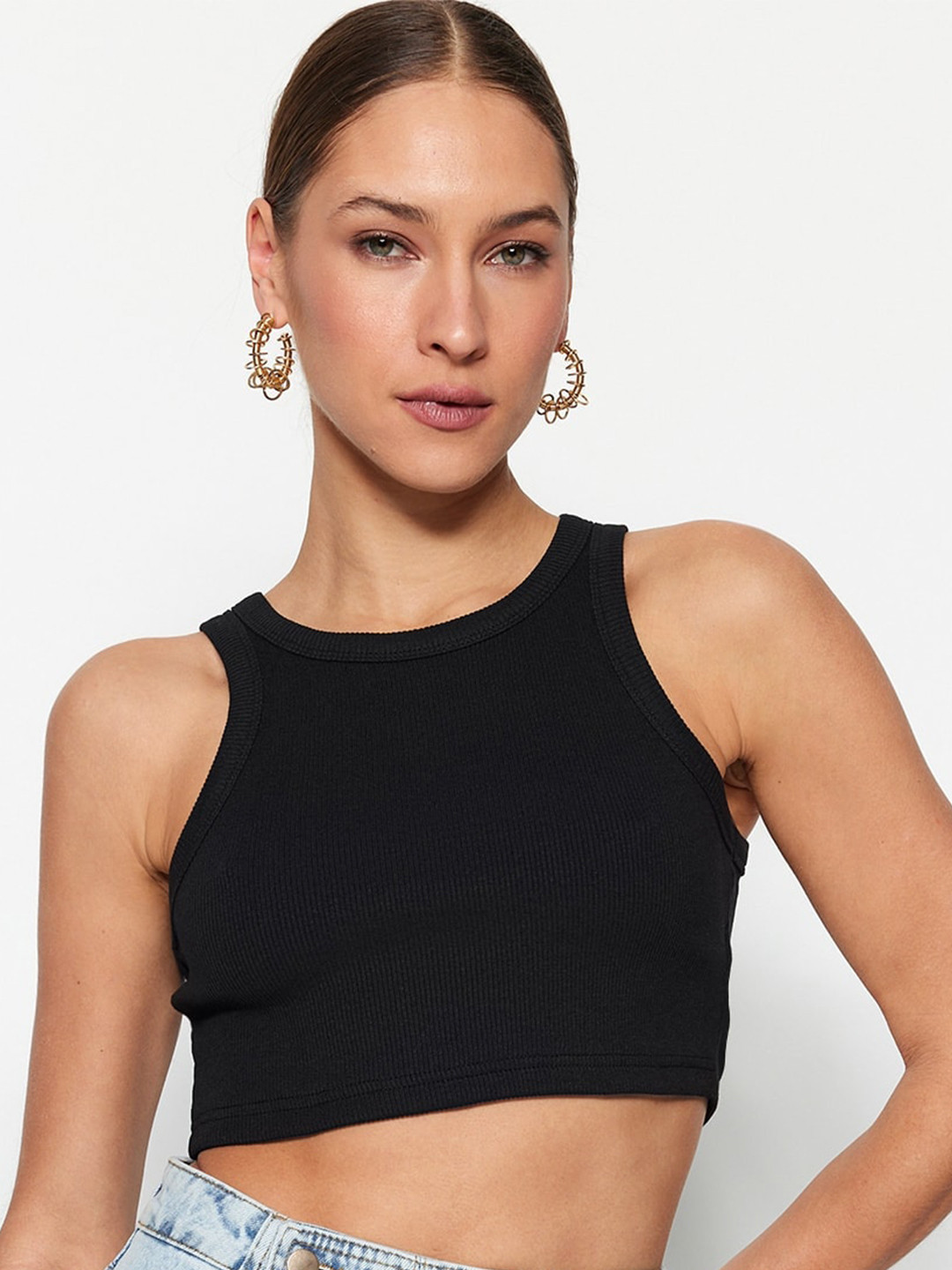 

Trendyol Sleeveless Cotton Crop Top, Black