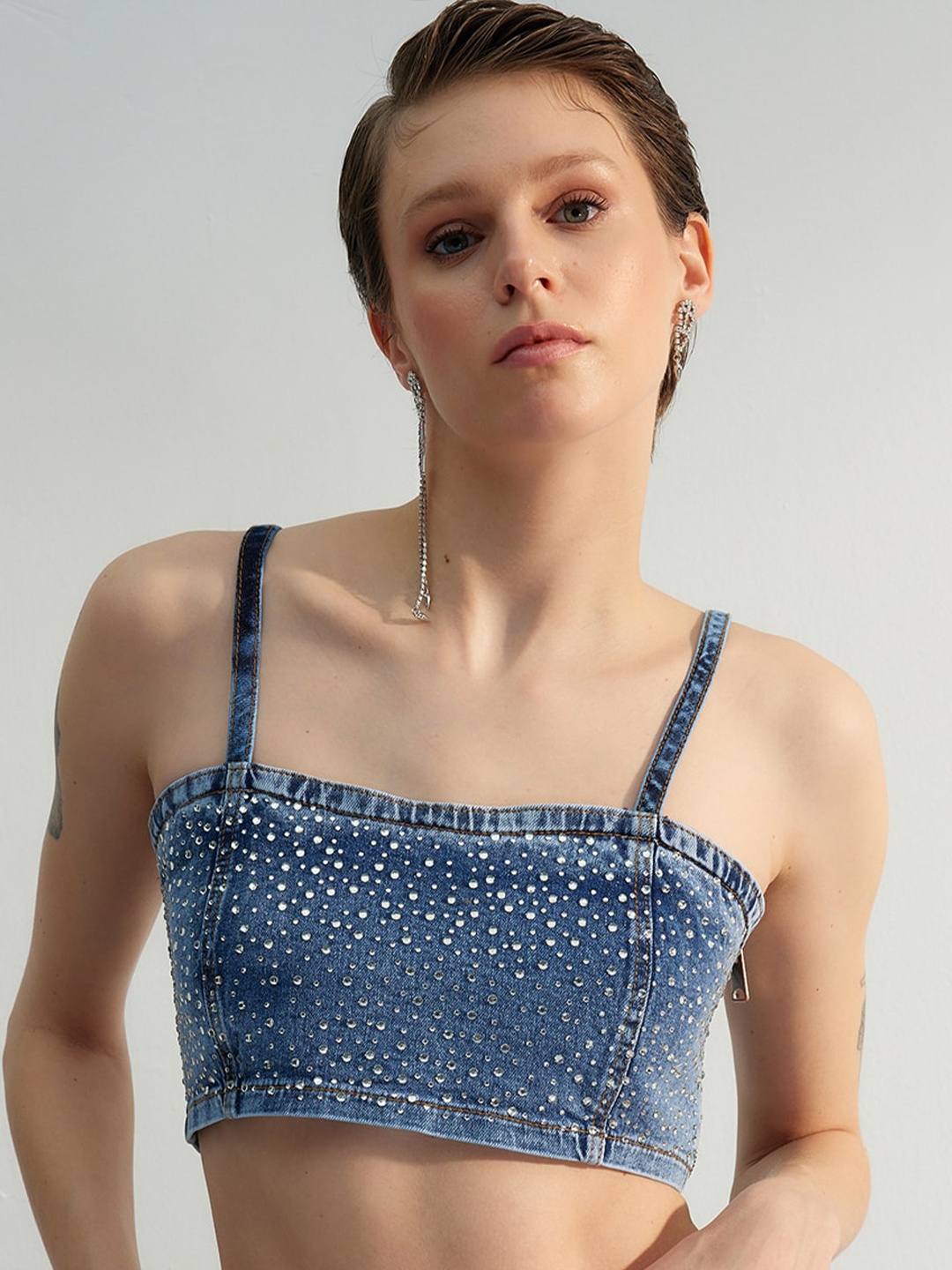 

Trendyol Embellished Cotton Bralette Crop Top, Blue