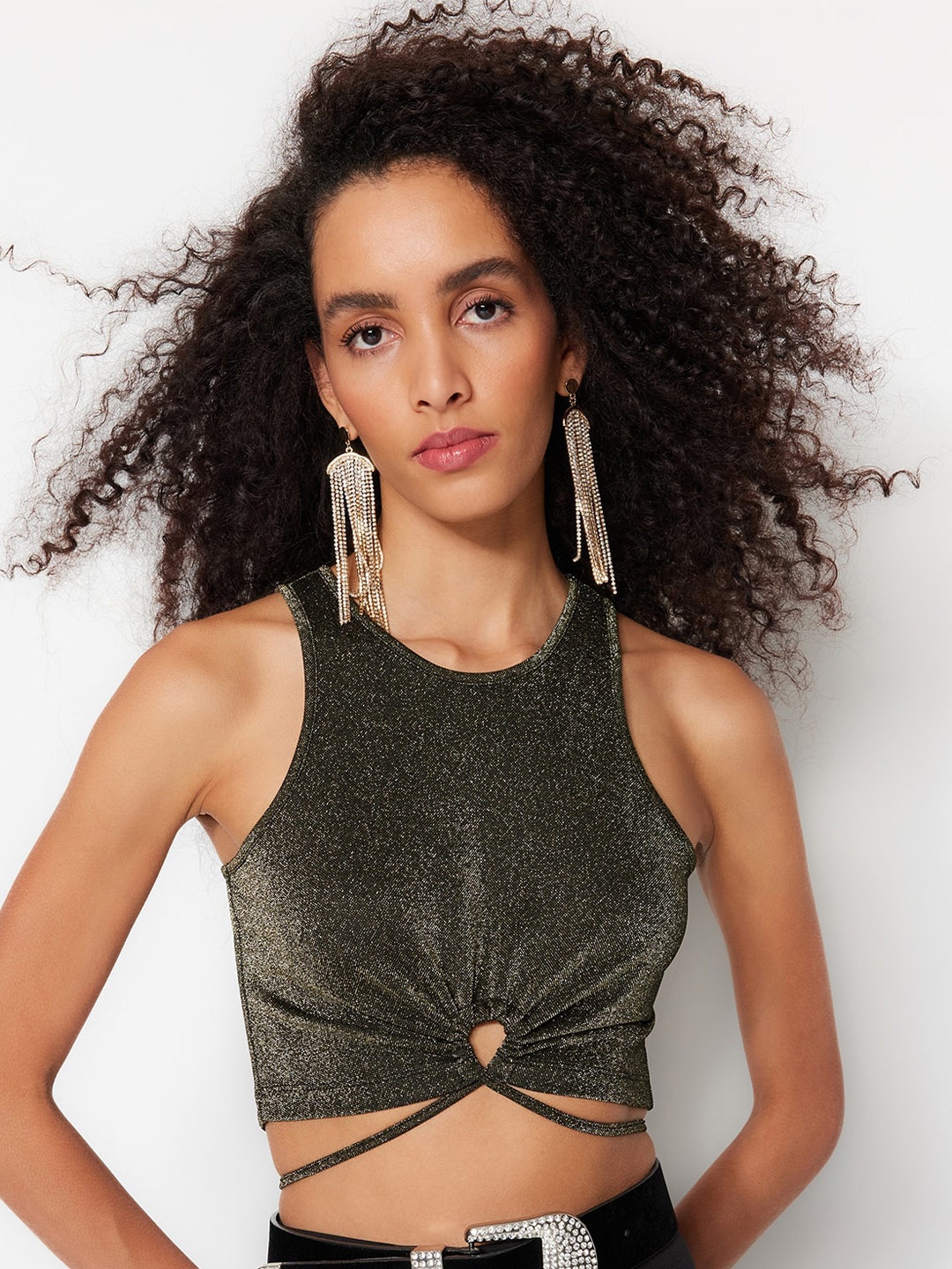 

Trendyol Sleeveless Fitted Crop Top, Silver